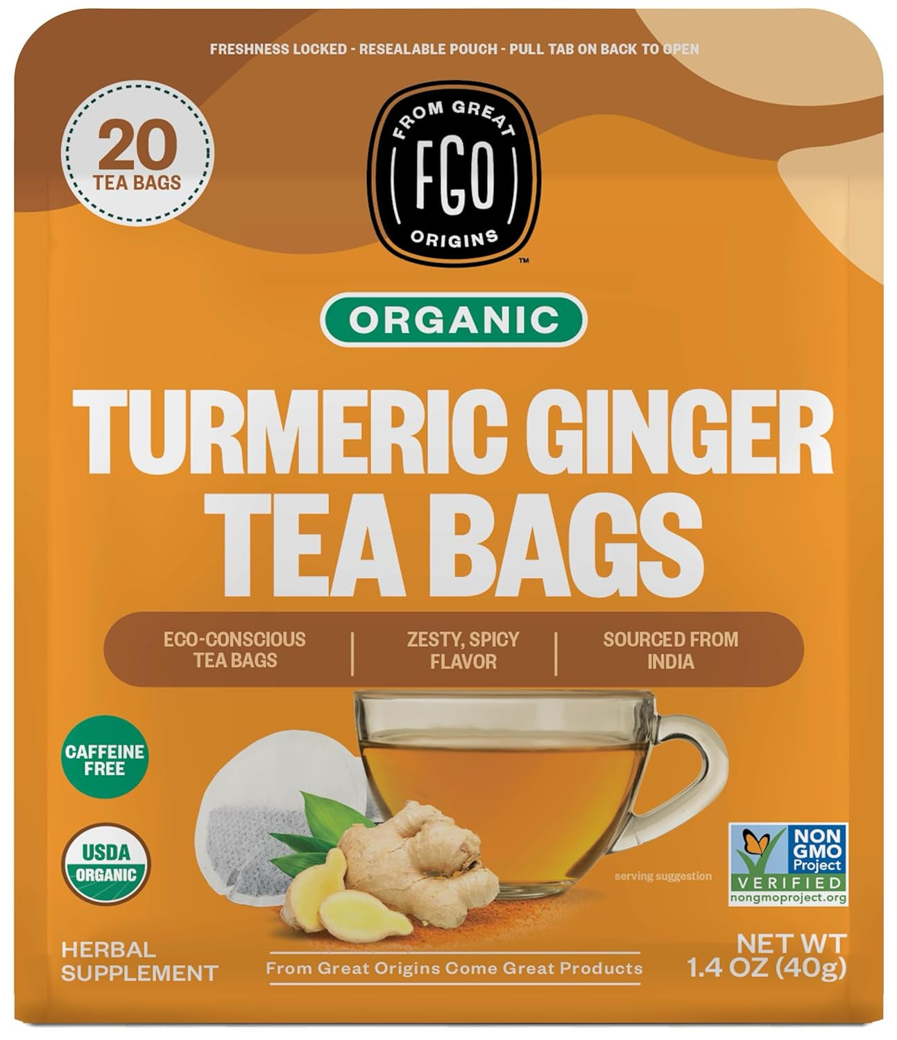 Organic Tulsi Holy Basil Tea, 100 Count, Eco-Conscious Herbal Tea Bags, Resealable Bag, Caffeine Free, Packaging May Vary (Pack of 1) TLBH