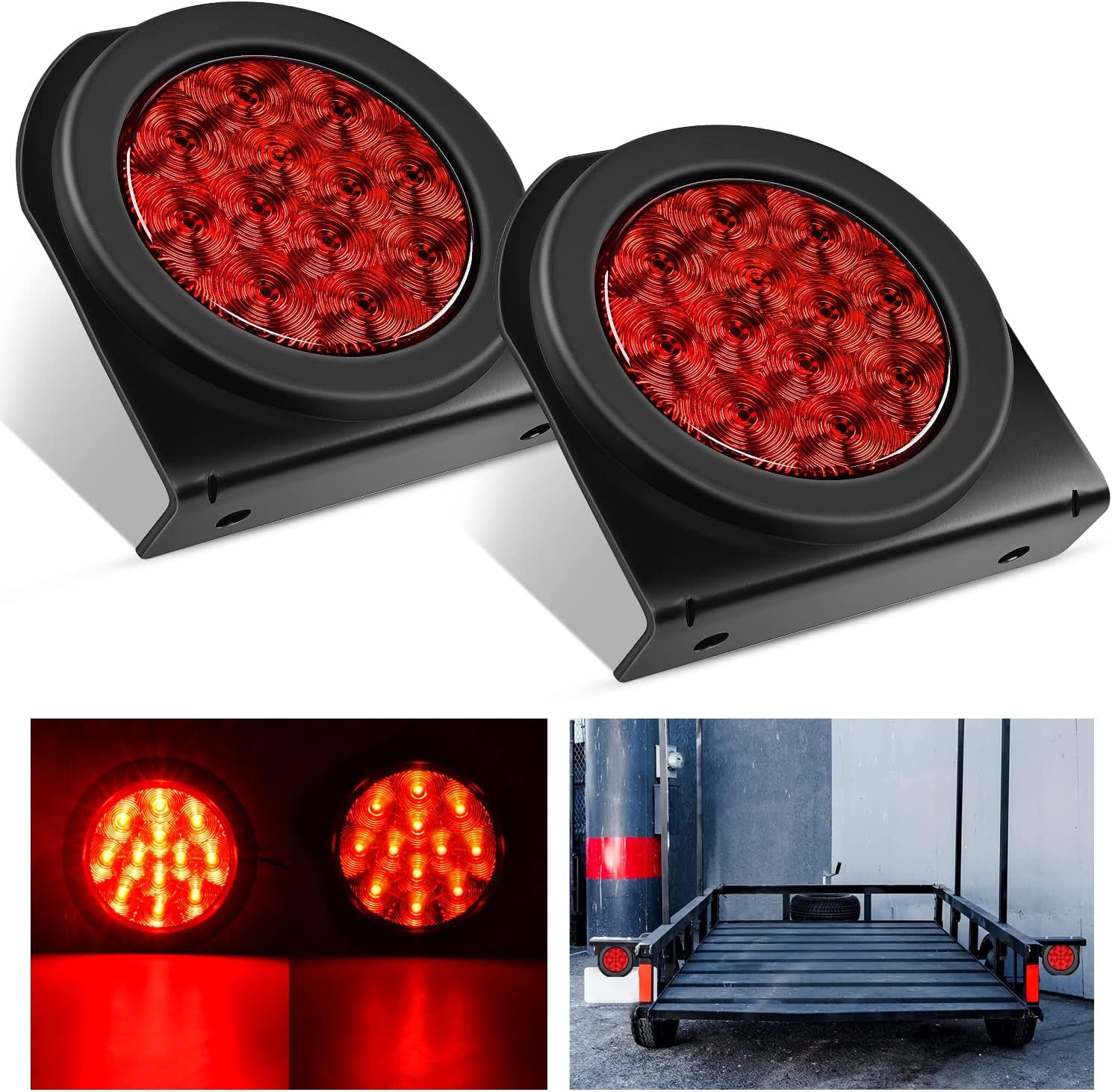 - TL-18 2PCS 4" round Red LED Trailer Tail Lights W/Surface Mount Grommet Plugs IP67 Stop Brake Turn Tail Lights for Truck Trailer RV Jeep