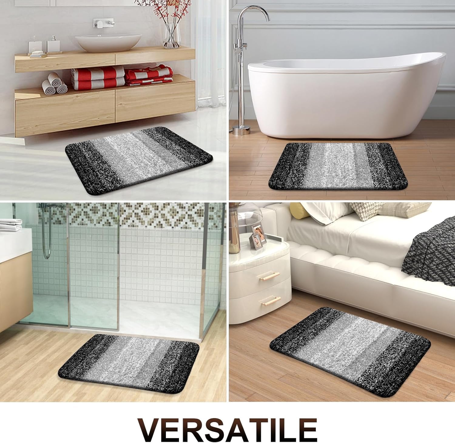 Bathroom Rugs Sets 3 Piece, Soft Absorbent Microfiber Bath Rugs and U-Shaped Contour Toilet Rug Area Rug Set, Non-Slip Bath Carpet, Home Decor Accessories, Bath Mat Set for Bathroom, Black