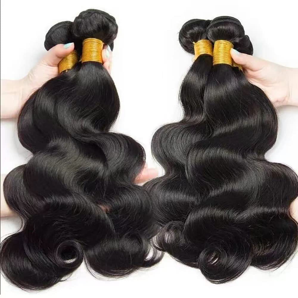Body Wave Brazilian Virgin Hair Bundles - Unprocessed 100% Human Hair Weave for Black Women - 3 Bundles Natural Black Color Hair Extensions