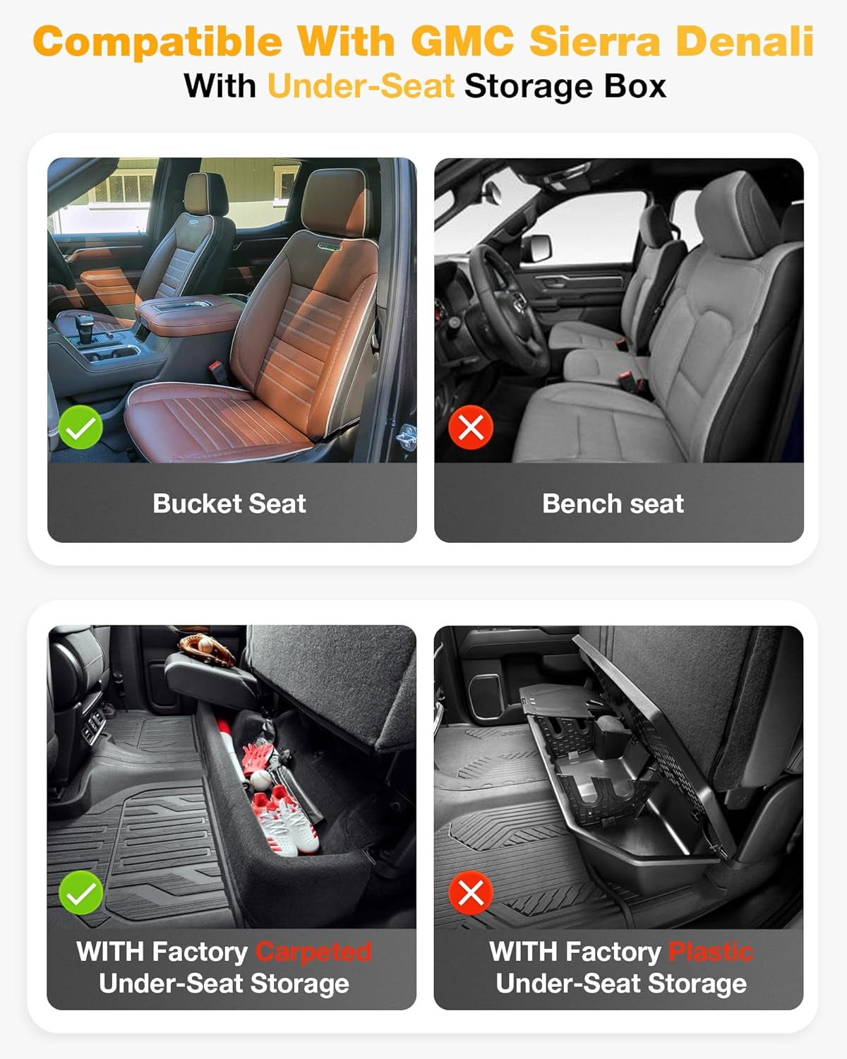 Floor Mats Fit for 2019-2024 2025 Chevy Silverado/Gmc Sierra Denali 1500 & 2020-2024 2025 GMC Sierra 2500/3500 HD Crew Cab TPE All Weather Floor Liner, Fit for 2Nd Row with Factory Carpeted Storage