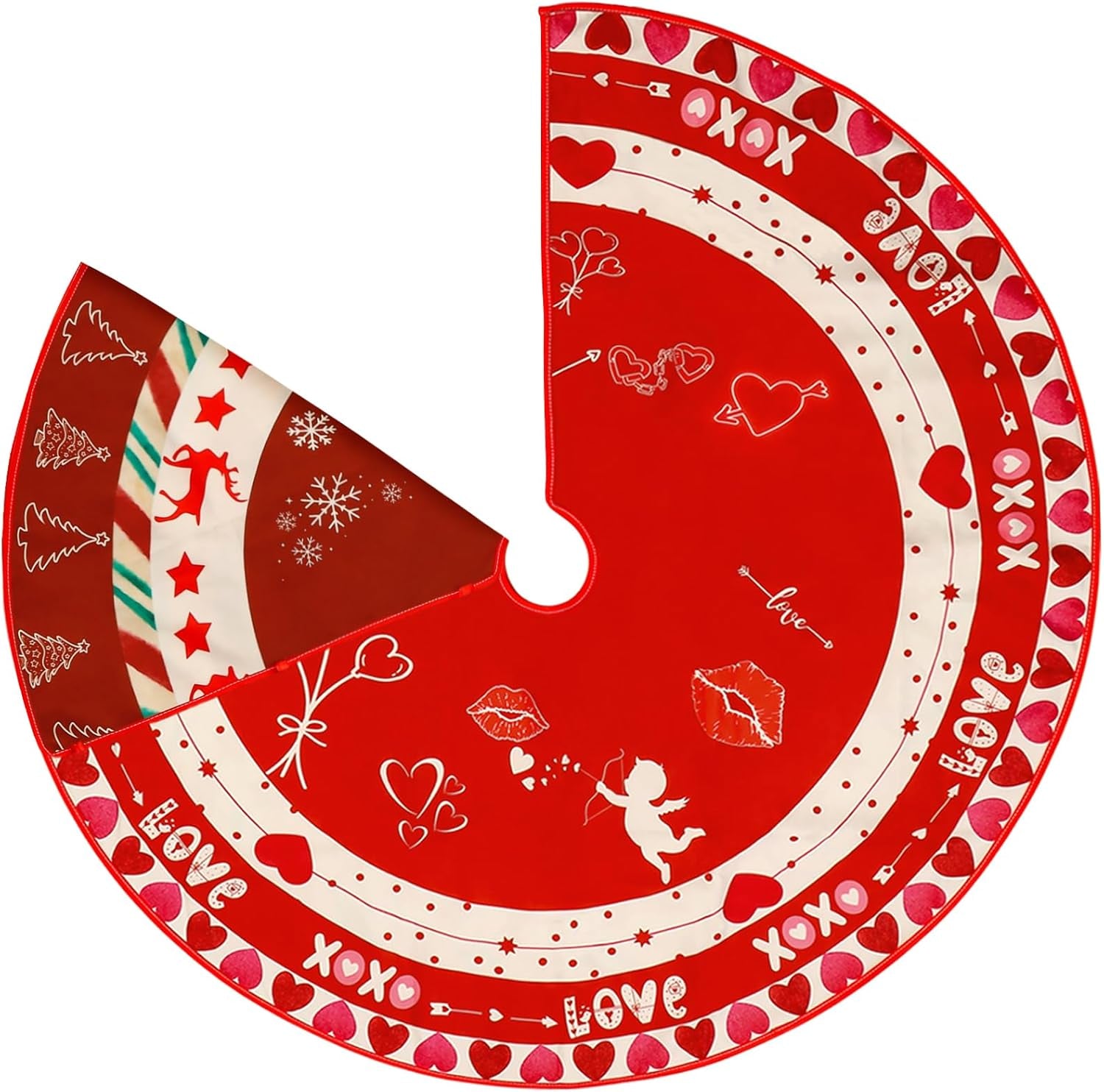 36 Inch Valentine'S Day Tree Skirt Love Heart Clover Double Sided Print Mat St. Patrick'S Day Tree Skirt Christmas Tree Skirt for Holiday Party Decoration