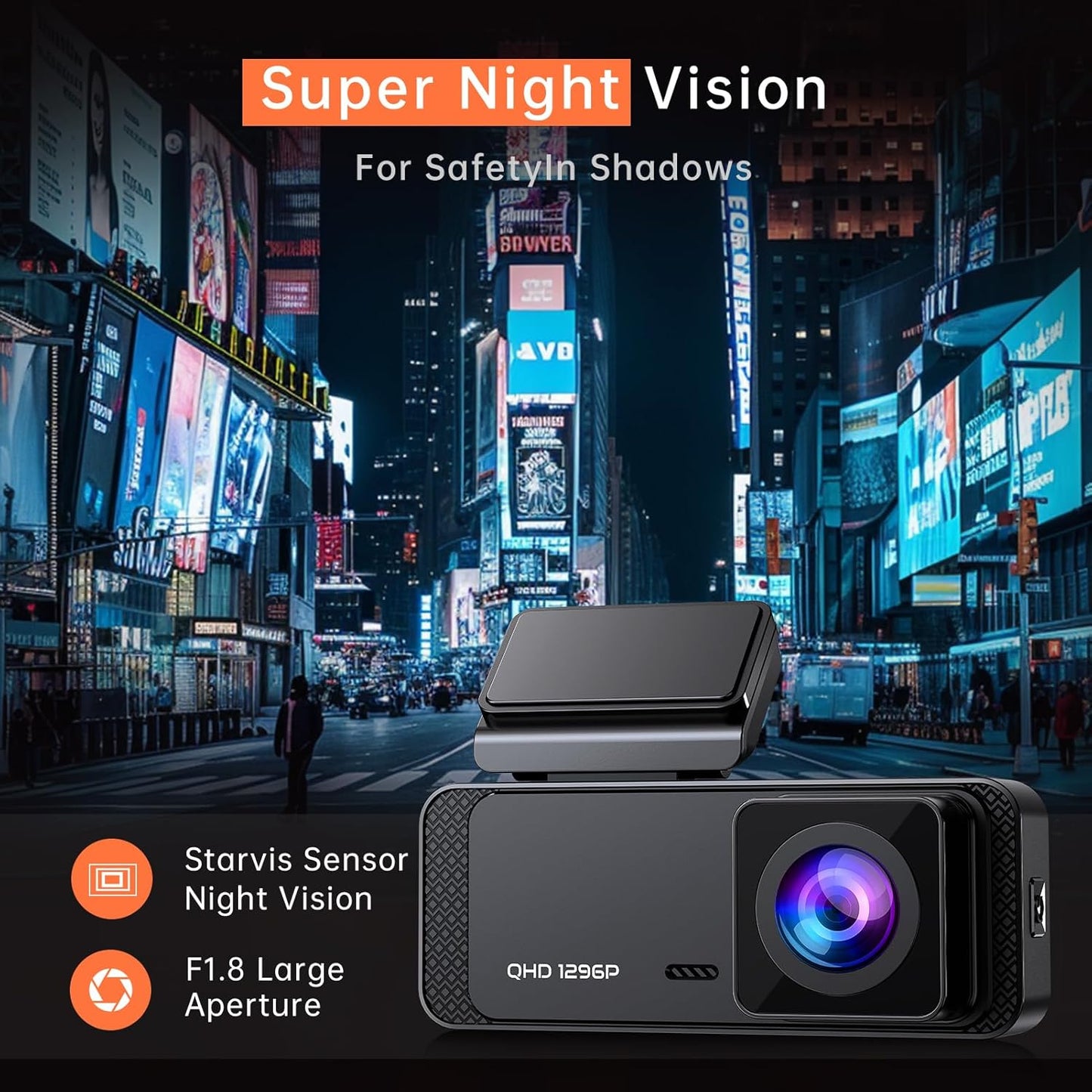 Dash Cam, 1296P Front Dashcam,  V300 Wifi Dash Camera for Cars with App, Night Vision, Mini Hidden Single Car Camera, Loop Recording, 24H Parking Mode, Support 256GB Max, Black