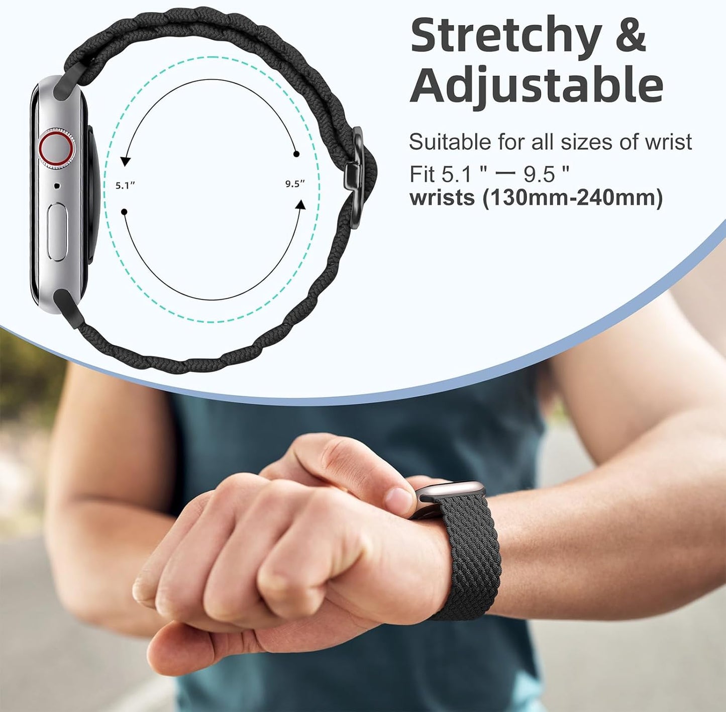 Braided Nylon Compatible with Apple Watch Bands 49Mm 45Mm 44Mm 42Mm 41Mm 40M 38Mm for Women Men, Stretchy Breathable Adjustable Sport Straps Compatible with Iwatch Series 9 8 7 6 5 4 3 SE Ultra