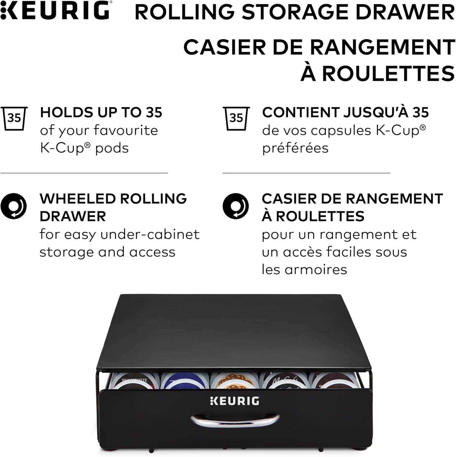 under Brewer Storage Drawer, Coffee Pod Storage, Holds Upto 35  K-Cup Pods, Black