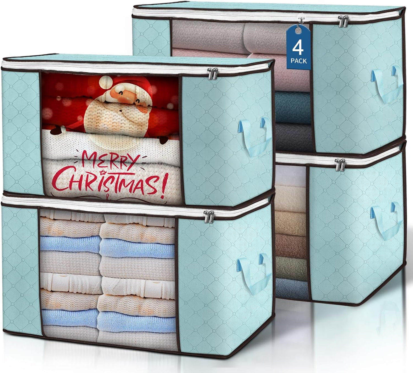 90 L Large Storage Bags, 6 Pack Clothes Storage Bins Foldable Closet Organizers Storage Containers with Reinforced Handle for Clothing, Blanket, Comforters, Bed Sheets, Pillows and Toys (Gray)