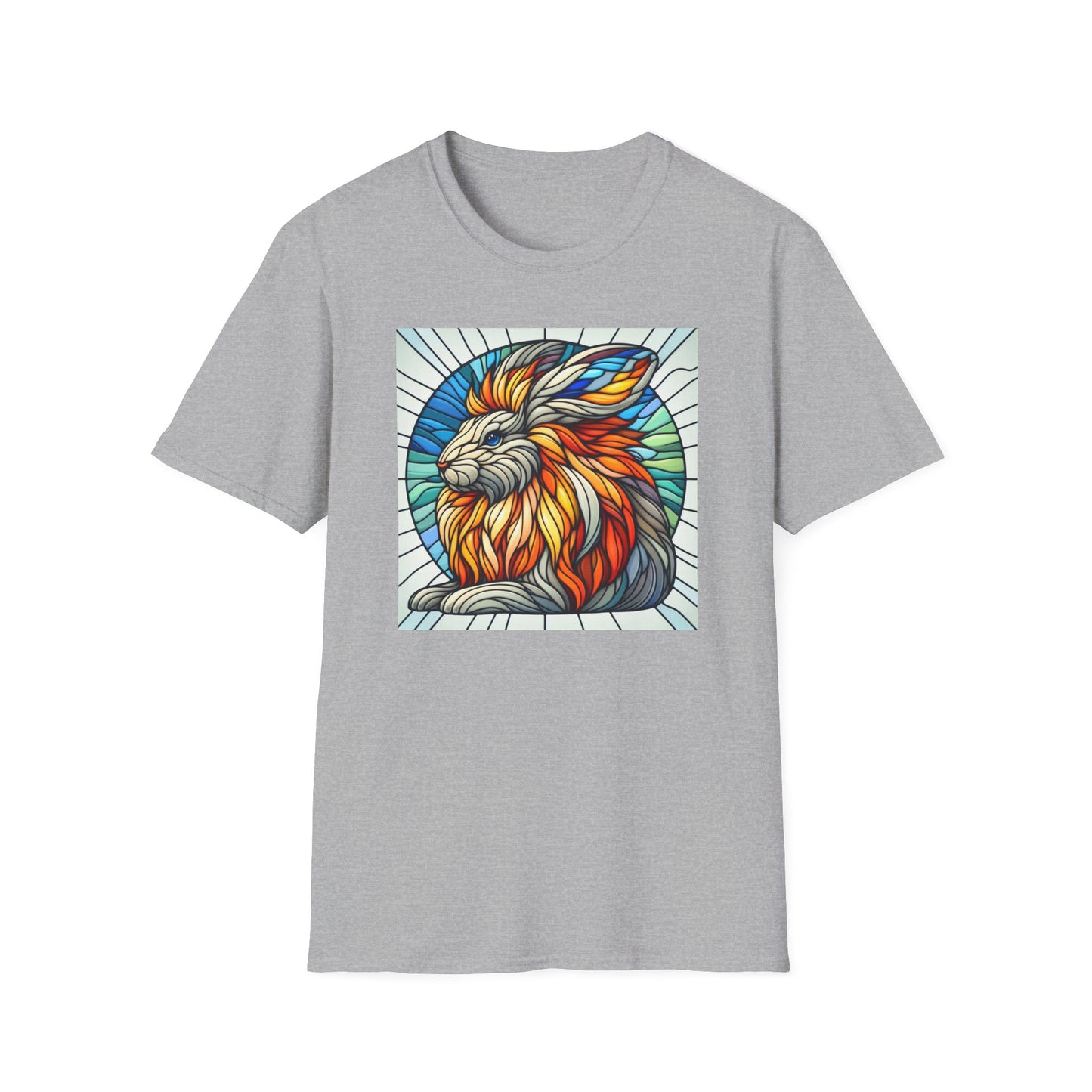 Lionhead Rabbit Animal Stained Glass Design Unisex Softstyle T-Shirt