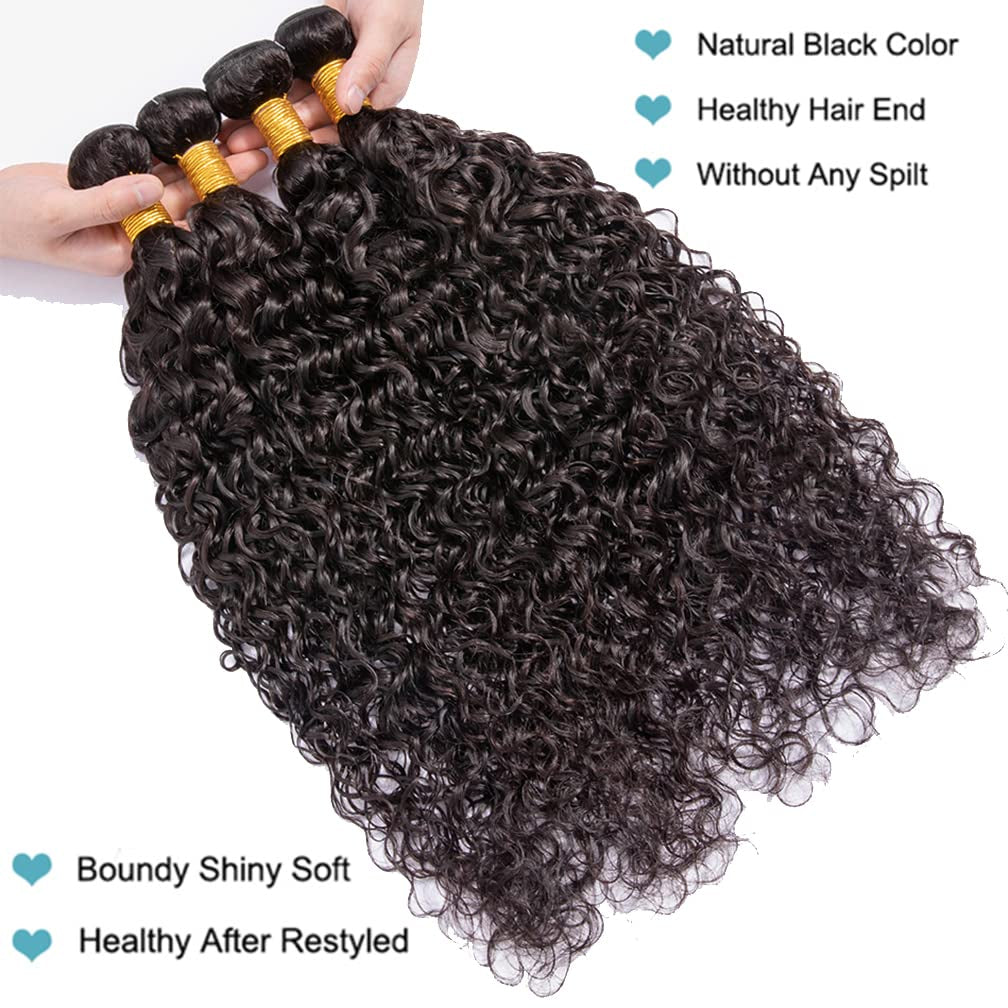 Brazilian Water Wave Wet and Wavy Human Hair 4 Bundles for Black Women Curly Wave 4 Bundles 20 22 24 26 Human Hair Bundles Water Wave Hair Extensions