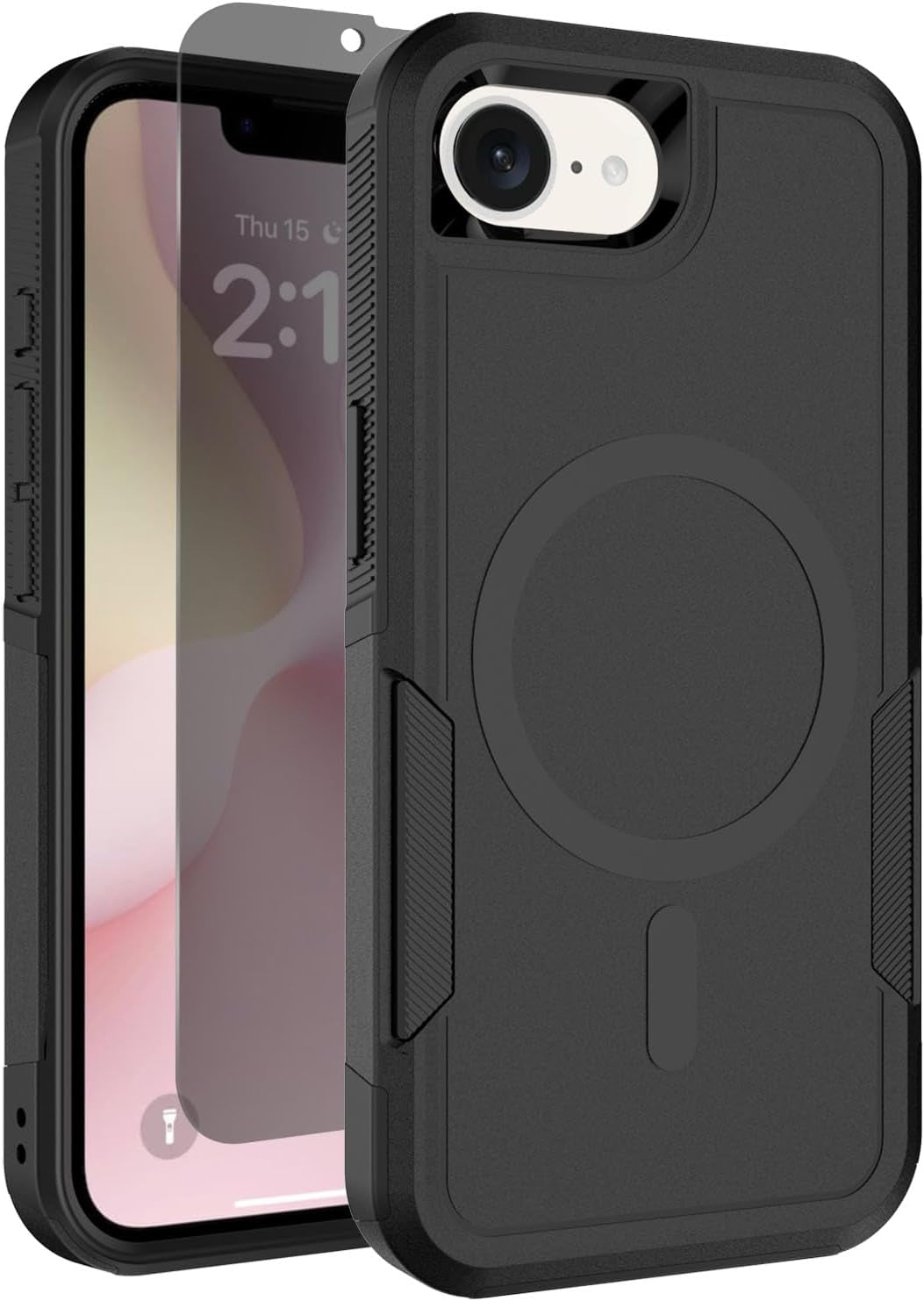 for Iphone 16E Case, Compatible with Magsafe, with Privacy Screen Protector, 15Ft Drop Protection, Dual Layer Magnetic Phone Case for Iphone 16E (2025), Black