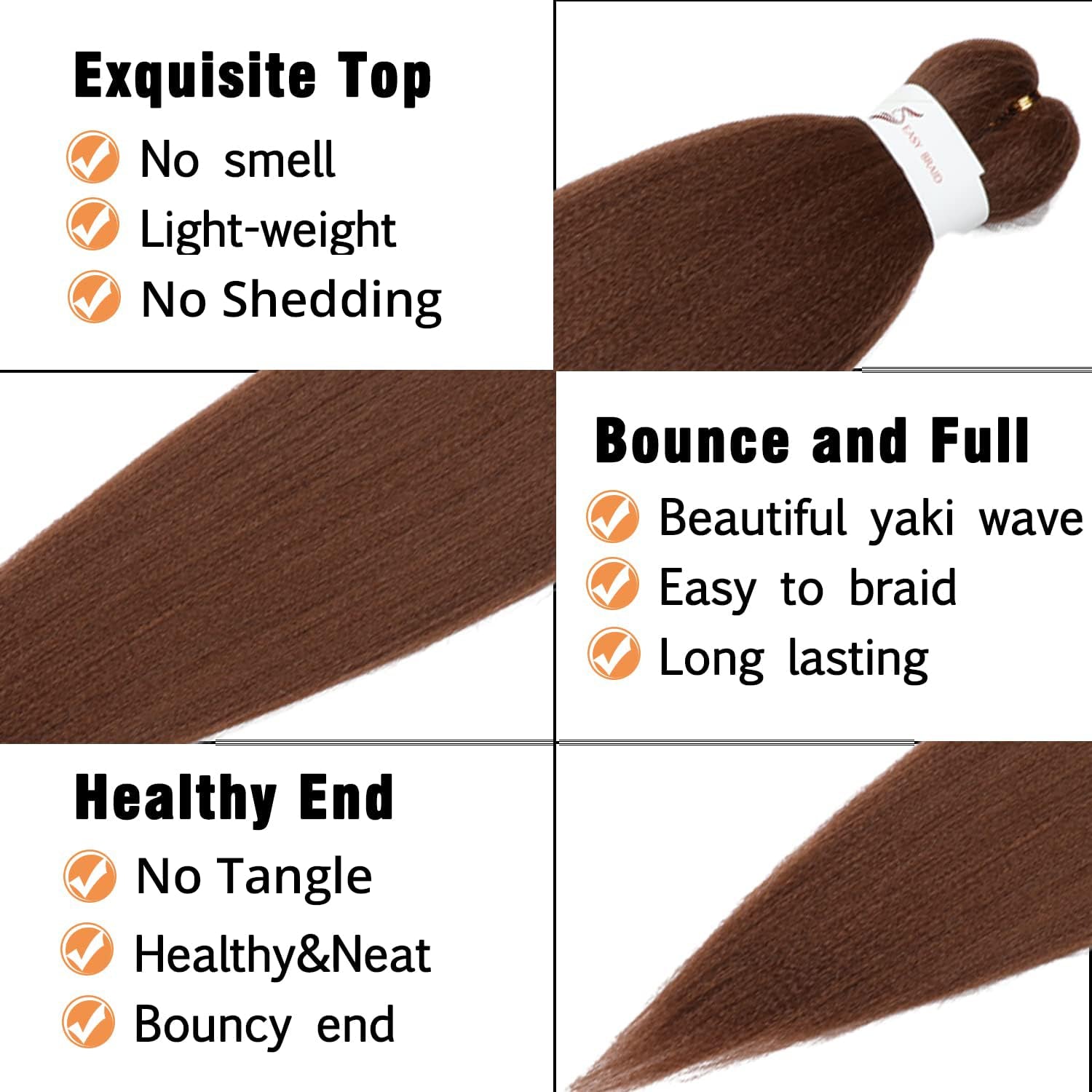 Pre Stretched Braiding Hair, 24-Inch Kanekalon Braiding Hair, 8 Packs Soft Yaki Texture, No Itch, Hot Water Setting Synthetic Hair Extensions for Braids Auburn Brown(24In,30#)