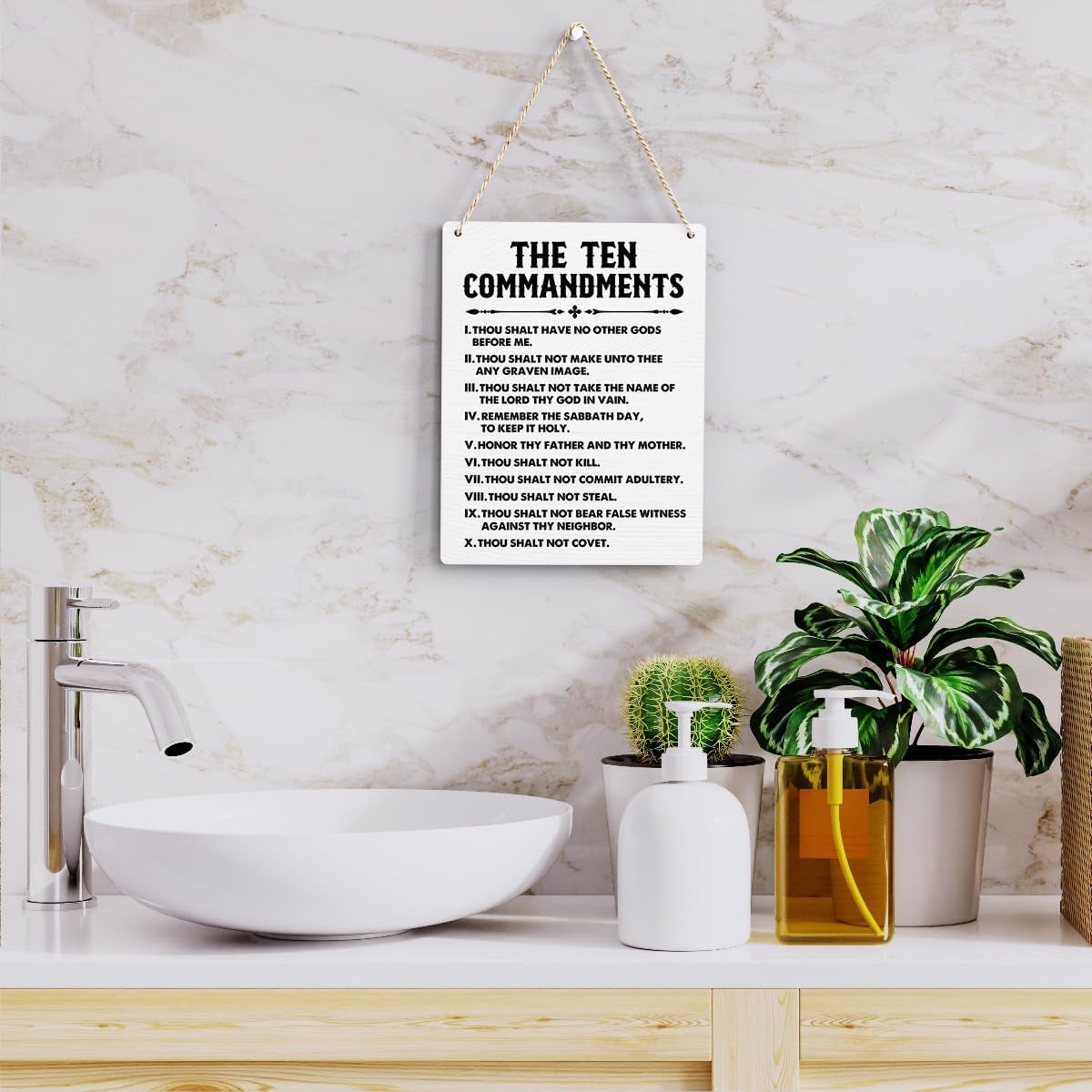 Inspirational Signs Gift 10 Commandments Wall Art Christian Bible Verse Wall Art Religious Home Wall Decor 8X10 Inches Scripture Wooden Hanging Sign for Living Room Bedroom Office