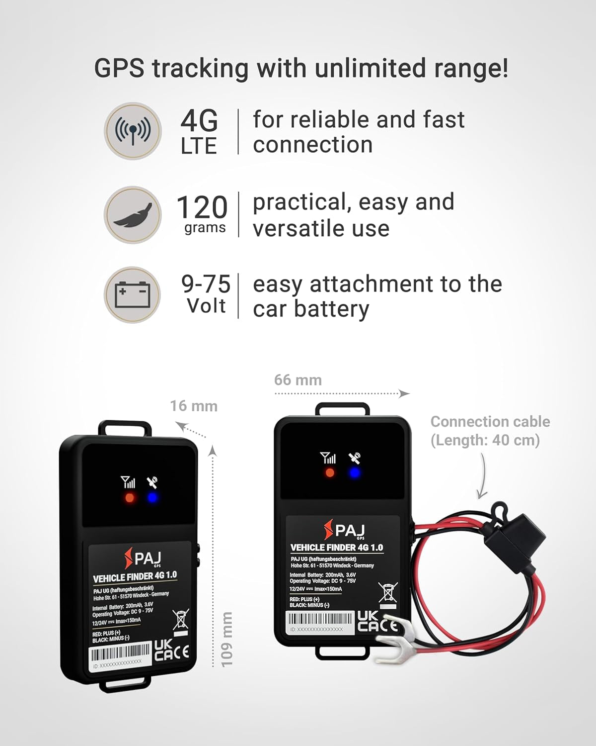 Vehicle Finder 4G, 1.0 - Cellular Connected, Real Time Tracking GPS Tracker for Cars, Motorcycles, Trucks & More - Versatile & Secure Fleet Management