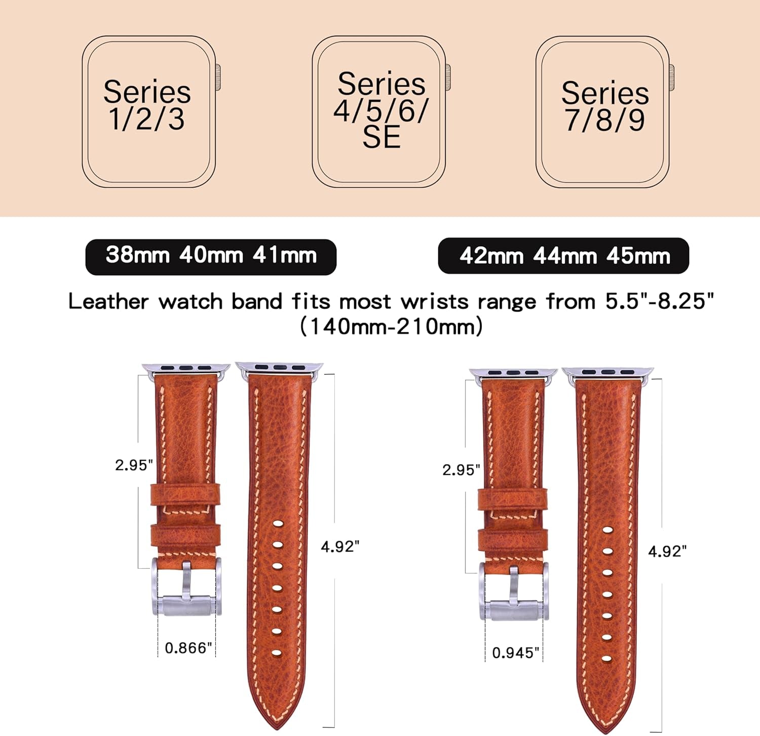 Vintage Leather Watch Bands Compatible with Apple Watch Band 38Mm/40Mm/41Mm 42Mm/44Mm/45Mm, Top Grain Genuine Leather Replacement Watch Strap for Apple Watch Series SE 9 8 7 6 5 4 3 2 1 SE for Men Women