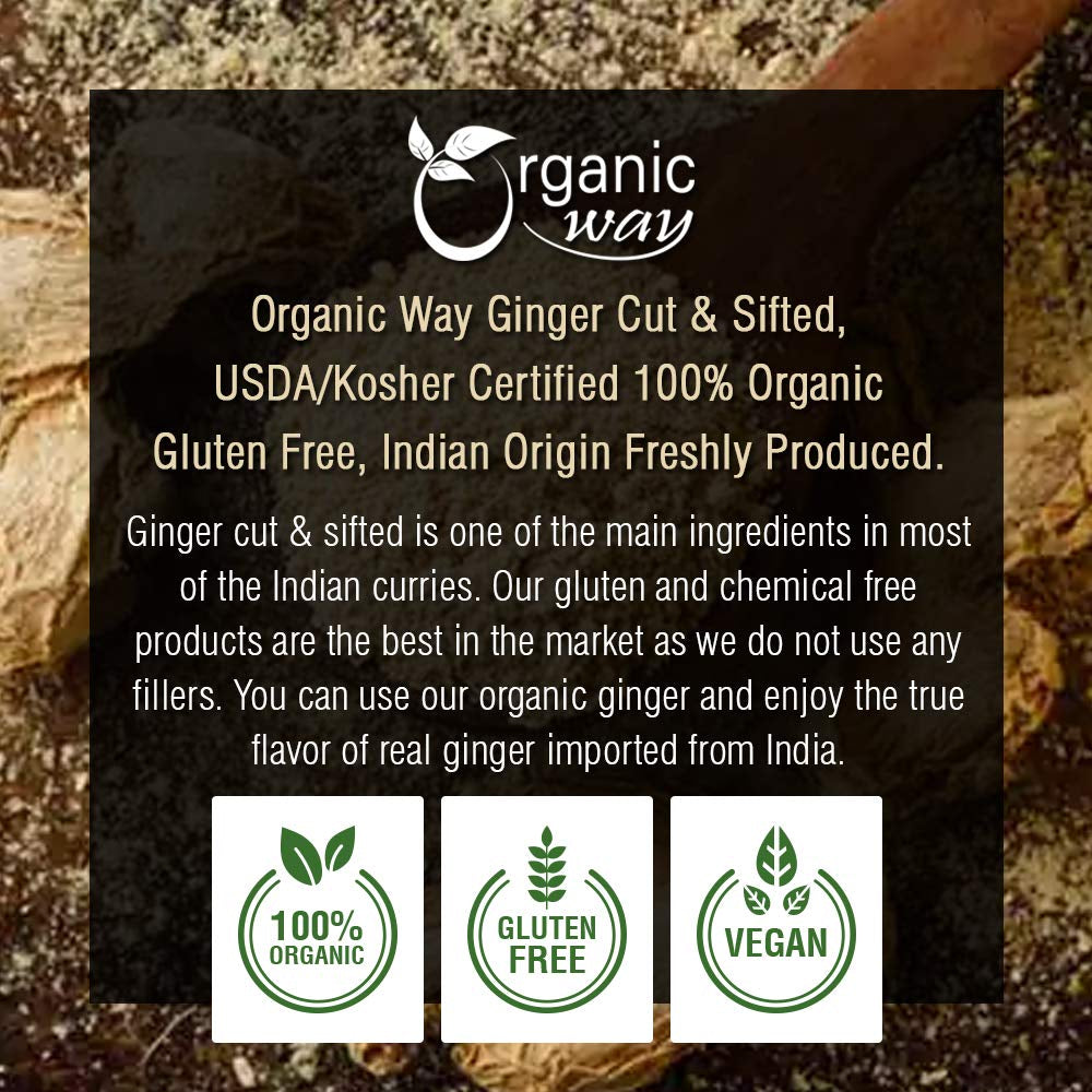 Ginger Root Cut & Sifted (Zingiber Officinale) - Herbal Tea | Kosher & USDA Certified | Vegan, Non-Gmo & Gluten Free | Tested for Heavy Metal and Purity | 100% Raw from India (1LBS / 16Oz) TLBH