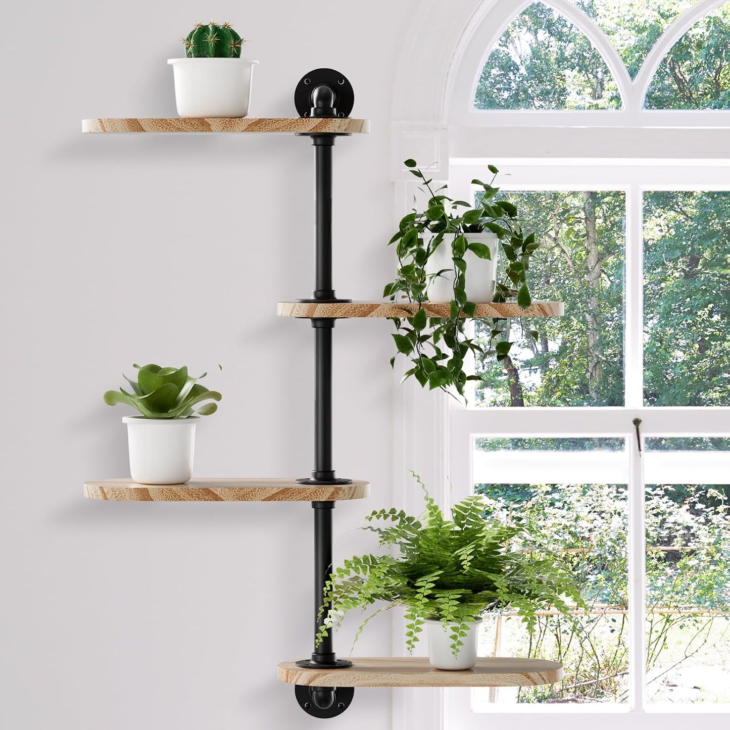 Rotating Window Plant Shelves 4 Tier Plant Display Holder Wall Mounted Plant Holder Window Sill Shelf for Plants Indoor Simple and Functional Swivel Plant Shelf to Decorate Your Space