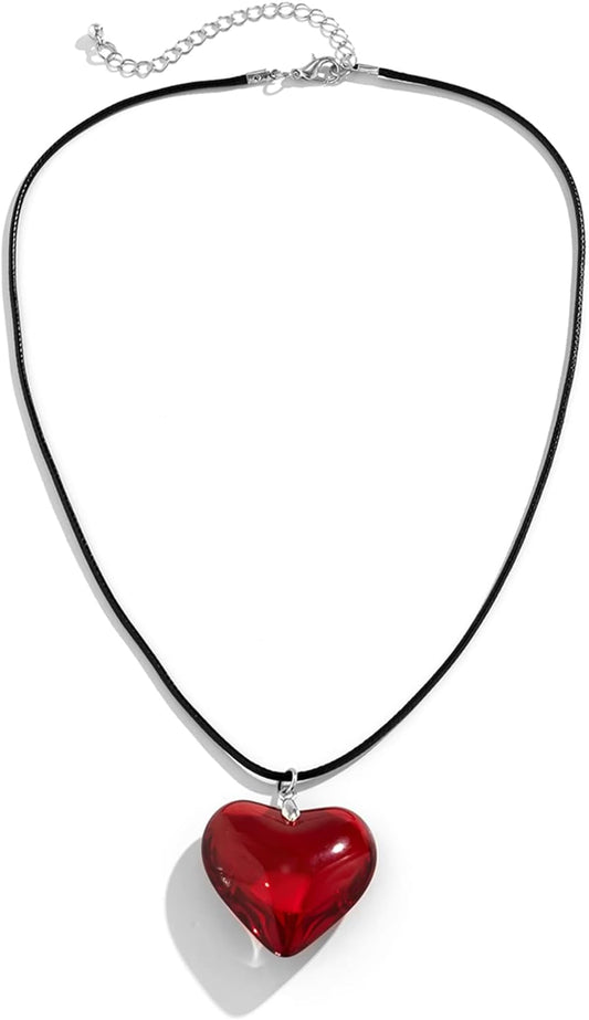 Chunky Puffy Heart Choker Necklace - Big Heart Pendant Adjustable Velvet Chain Heart Necklaces for Women Y2K Trendy Jewelry Accessories