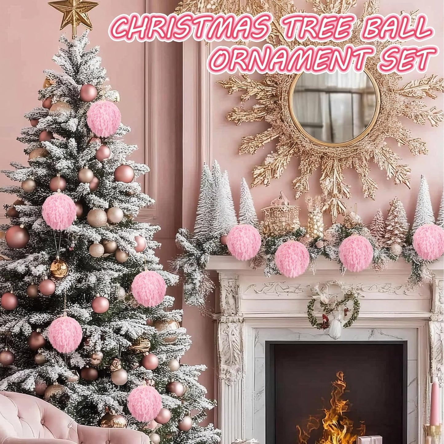 6 Pcs Furry Christmas Ball Ornaments 3.15 Inch Fuzzy Curly Elf Ornaments Ball Christmas Tree Hanging Decorations Soft Pom Pom Ball Xmas Ornament Pendants for Party Supplies(Pink)
