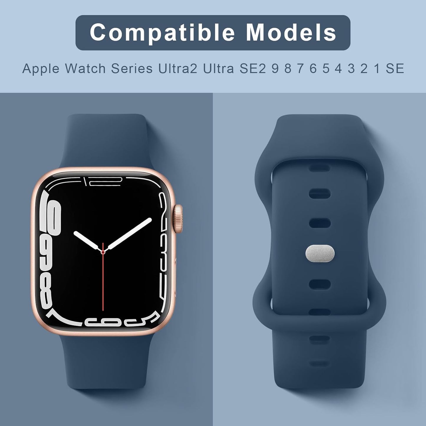Bands Compatible with Apple Watch Band 38Mm 40Mm 41Mm 42Mm 44Mm 45Mm 49Mm, Soft Liquid Silicone Waterproof Replacement Sport Strap Wristbands for Iwatch Series Ultra2 Ultra SE2 9 8 7 6 5 4 3 2 1 SE Women Men