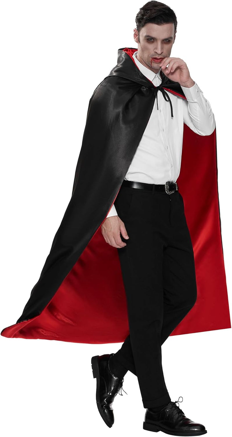 Adult Unisex Vampire Costume Accessories Halloween Vampire Cape for Transylvania Dracula Theme Party with Reversible Hooded Cape Cloak and Tattoo Scar