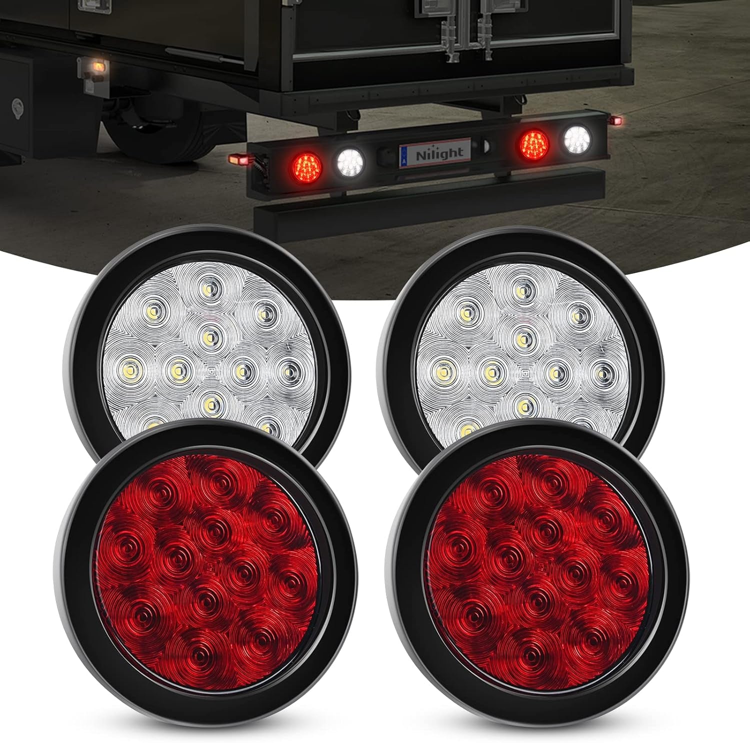 - TL-18 2PCS 4" round Red LED Trailer Tail Lights W/Surface Mount Grommet Plugs IP67 Stop Brake Turn Tail Lights for Truck Trailer RV Jeep
