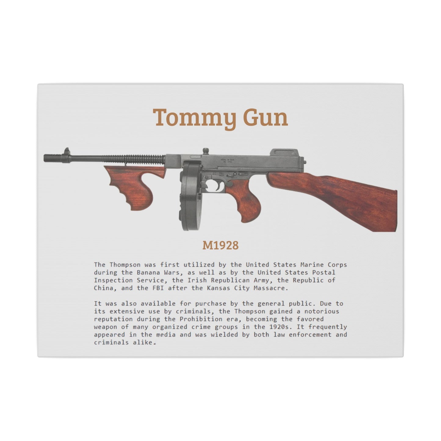 Thompson submachine gun TOMMY GUN M1928 Matte Canvas, Stretched, 0.75" (Multi-Size)