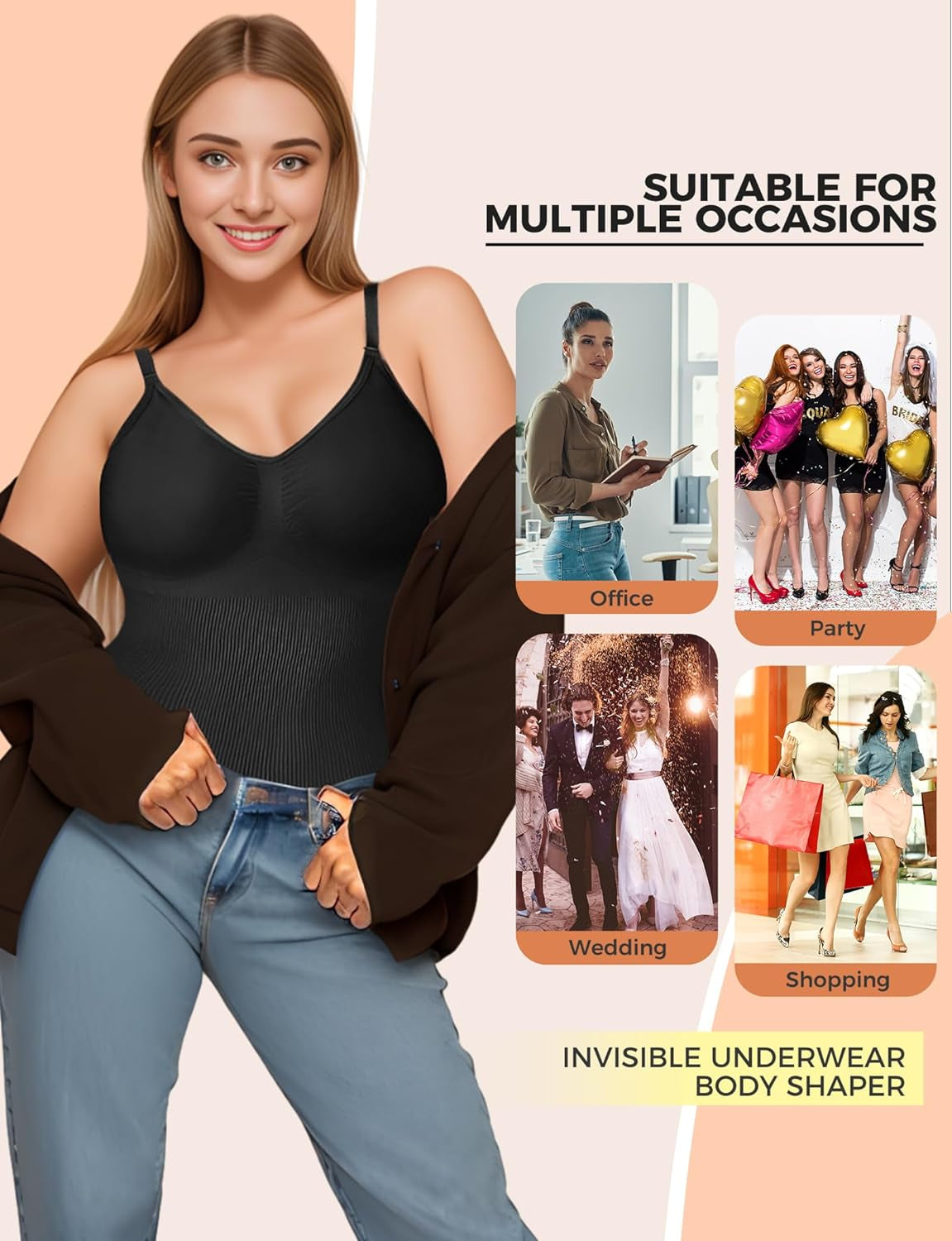 Bodysuits for Women, Seamless Shapewear Bodysuit Women, Ribbed Bodysuits for Women Tummy Control, V Neck Tank Top