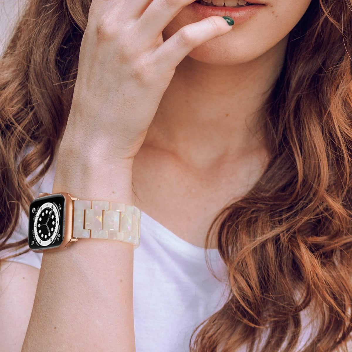 Resin Band Compatible with Series 7/8/9 Apple Watch Bands 41Mm/40Mm/38Mm Fashion Strap for Iwatch Series 6/5/4/3/2/1/SE Lightweight Bracelet Wristband Replacement Women(Aurora White)