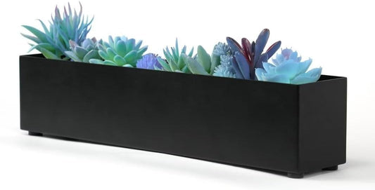 Trough Rectangle Planter Window Sill Planter Box Long Window Planters Modern Galvanized Steel Succulent Planter Black Metal Windowsill Pot 16 in for Indoor Plants Herb Table Home Outdoor