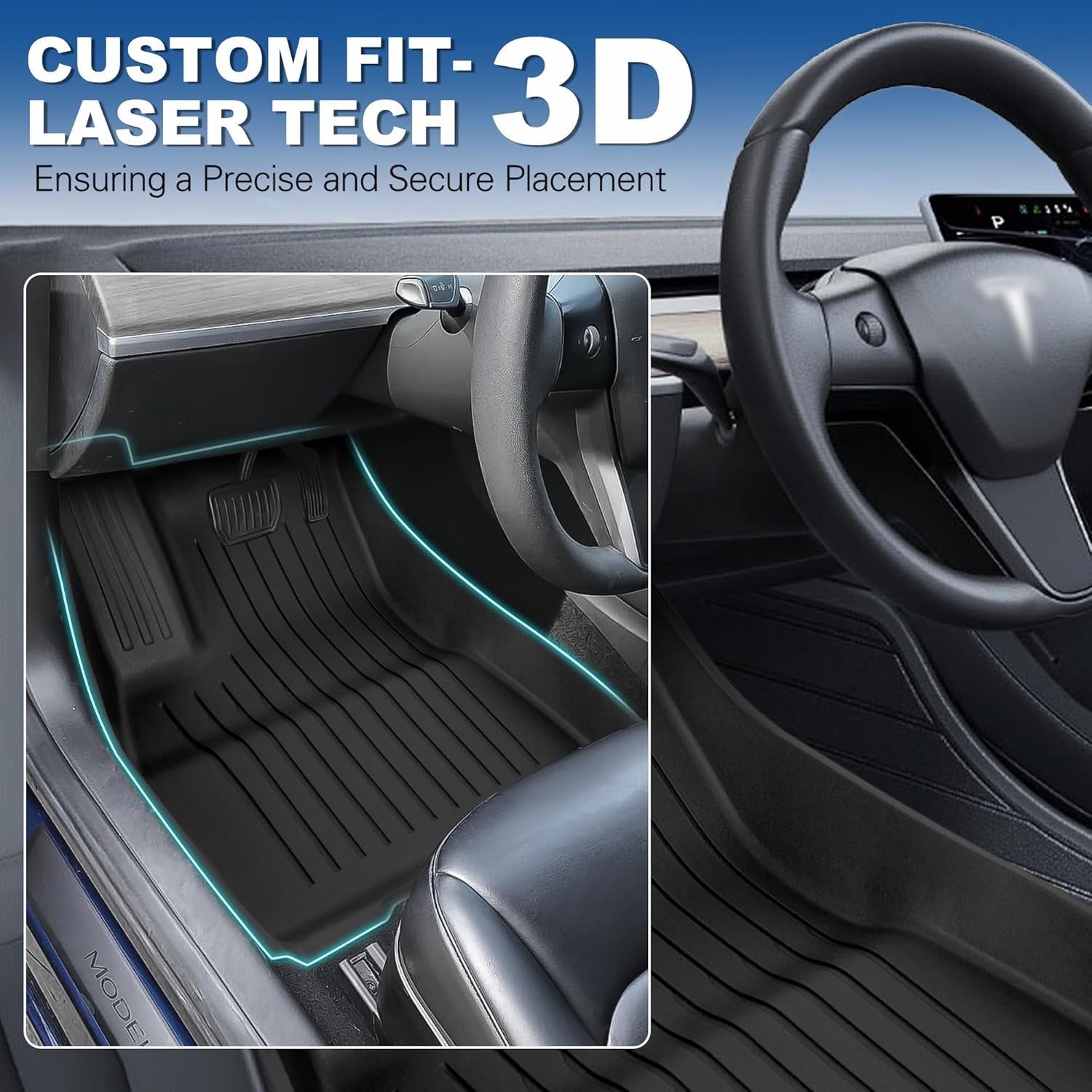 Floor Mats Fit for 2025 2024 Tesla Model 3 Highland, TPE All Weather Cargo Liner Floor Mats and Cargo Trunk Mats Accessories Front Rear Cargo Mat Full Set