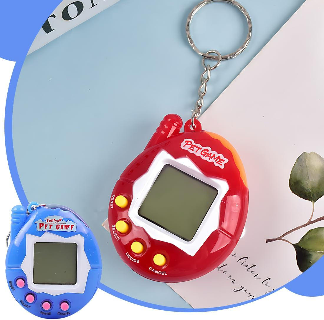 2 Pieces Electronic Pets, Electronic Pet Game Machine with Keychain Retro Handheld Console Mini Digital Virtual 90S Toys Animal Cyber Toy for Adults Teens Birthday Gift(Blue,Red,Egg Shape) BanUK
