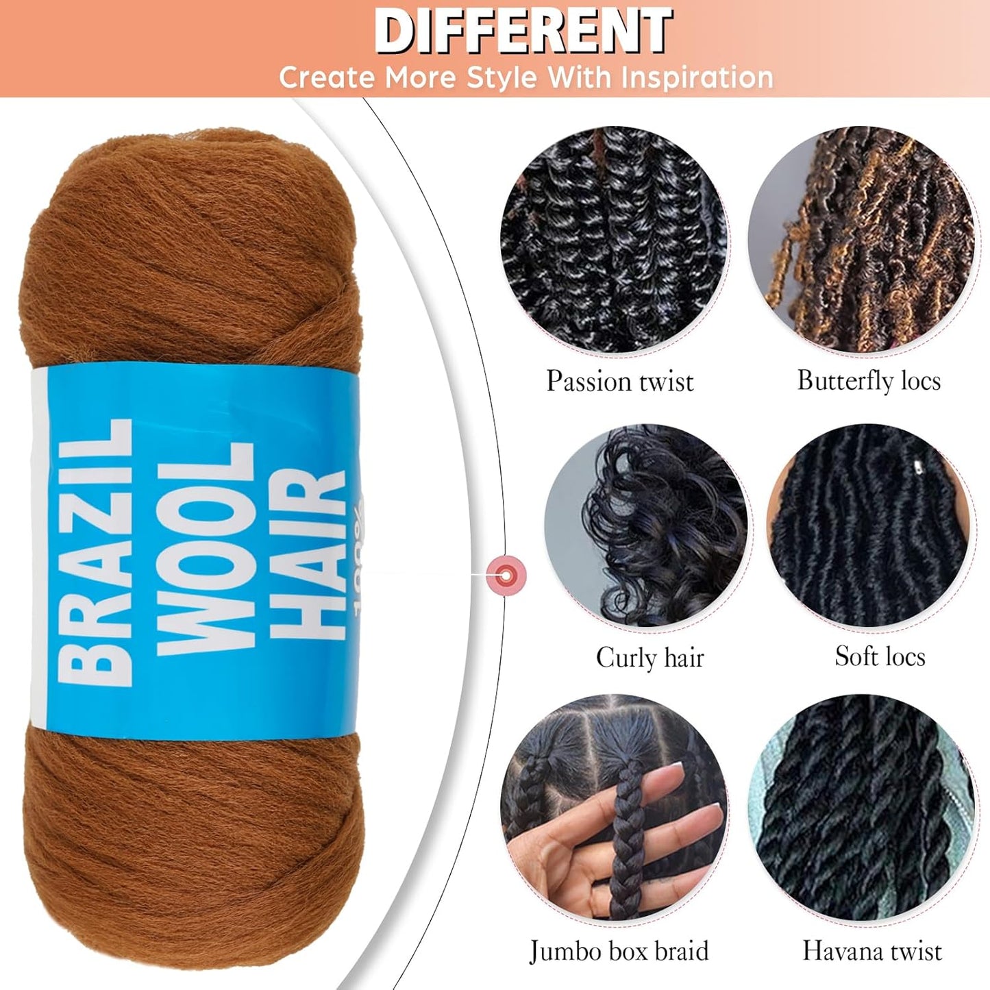 4 Pcs Brazilian Wool Hair for Braids Acrylic Hand Knitting Yarn for African Faux Locs Crochet Hair for Black Women Goddess Crochet Box Braid Braiding Hair Extension(#13)