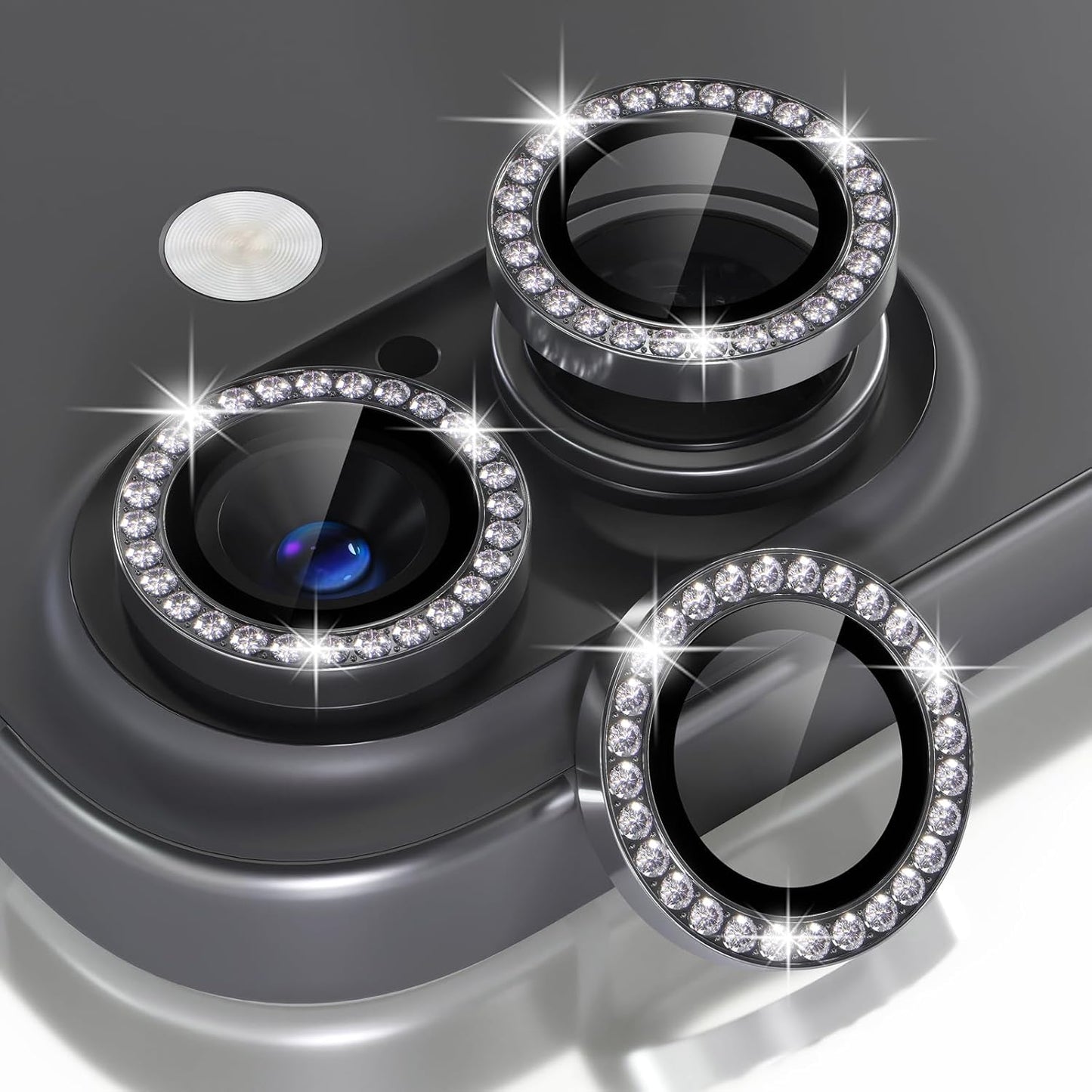 Compatible for Iphone 16 /Iphone 16 plus Camera Lens Protector Bling, 9H Tempered Glass Camera Cover Screen Protector Metal Ring Decoration Accessories(Glitter-Pink)