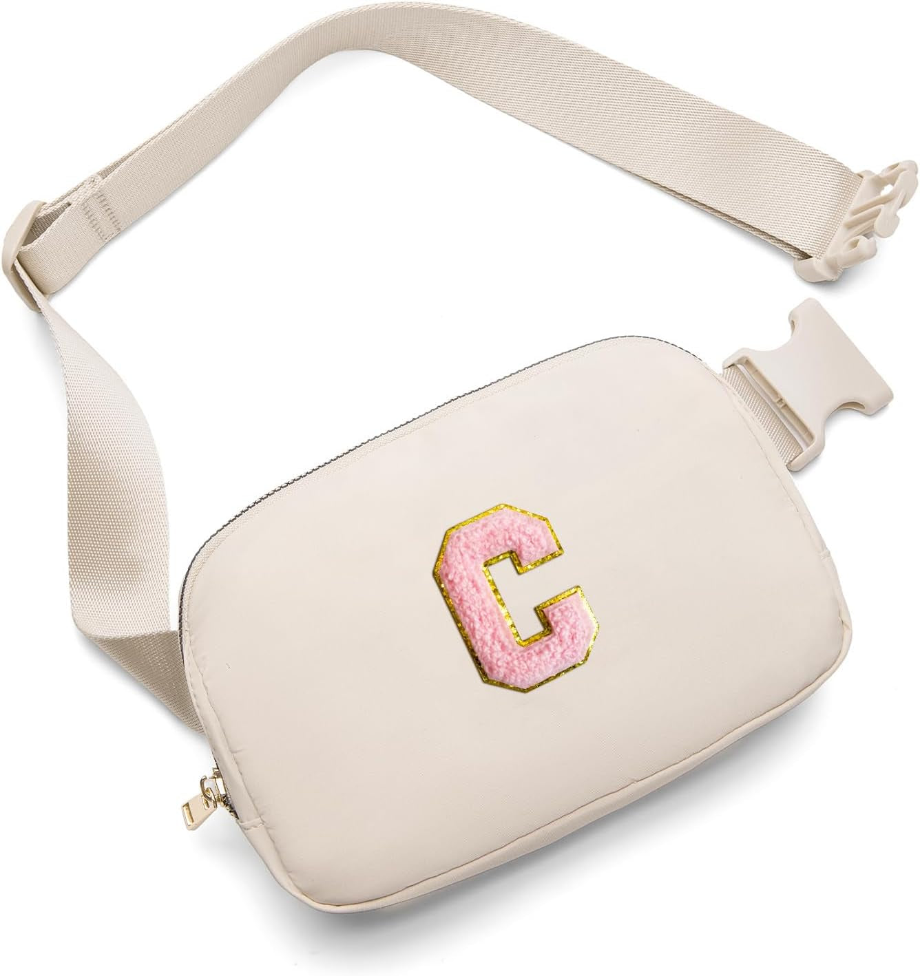 Belt Bag Fanny Pack Crossbody Bags with Initial Letter Patch Cute Stuff Birthday Gifts for Teenager Girls Cool Stuff for Teens Trendy Preppy Stuff for Teen Girls (Beige-A)