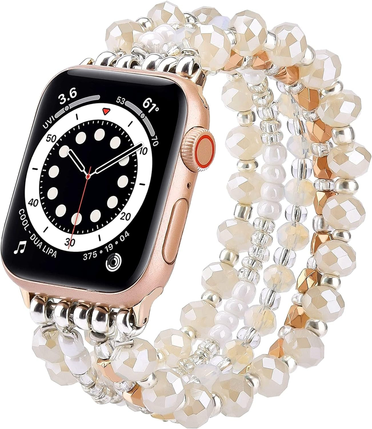 Beaded Bracelet Compatible for Apple Watch Band 40Mm/38Mm/41Mm Series 9 8 7 SE Series 6/5/4 Women Fashion Cute Handmade Pearl Beads Stretchy Watch Strap for Iwatch Bands Series 3/2/1