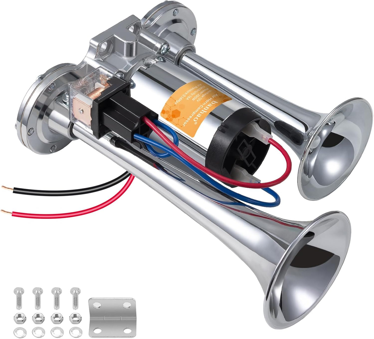 Electric Air Horn for Truck 150Db Super Loud Black Horns Dual Trumpet with Compressor for Any 12V Vehicles Trucks Motorcycle Pickup Trains Cars Boats (Black Integrated Air Horn) TRUCK DRIVER