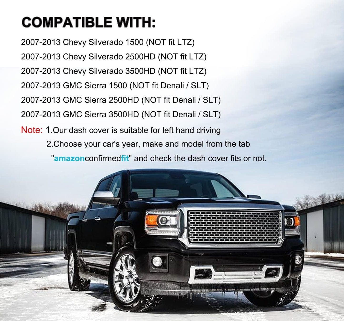 Dash Cover Custom Fit for Chevy Chevrolet Silverado 1500 LT/WT 2007-2013 2500 HD / 3500 HD 2007-2013, GMC Sierra 2007-2013 .Dashboard Cover Mat Pad Carpet (08-13, Black) Y74