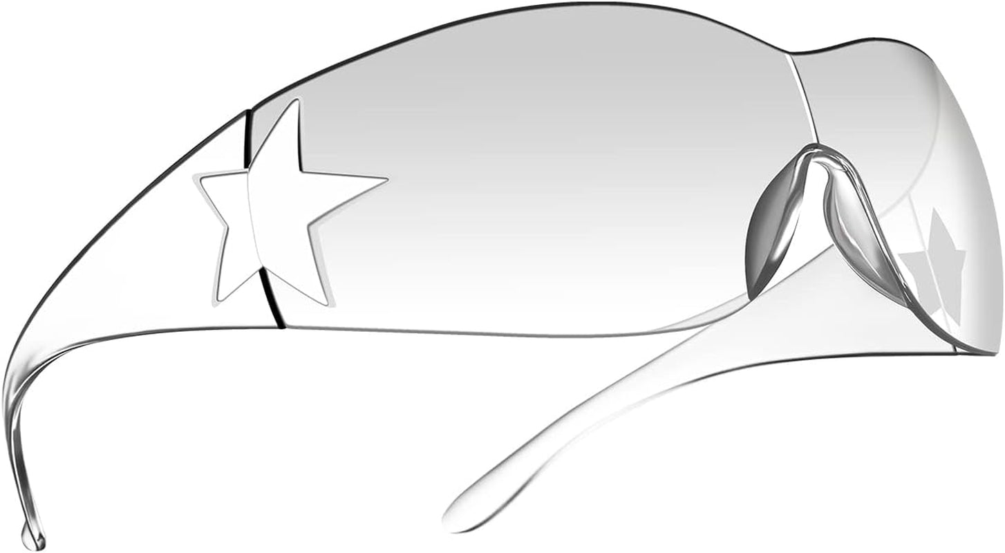 Rimless Y2K Sunglasses for Women Men,Trendy Shield Wrap around Sunglasses Oversized Fashion Frameless Sun Glasses