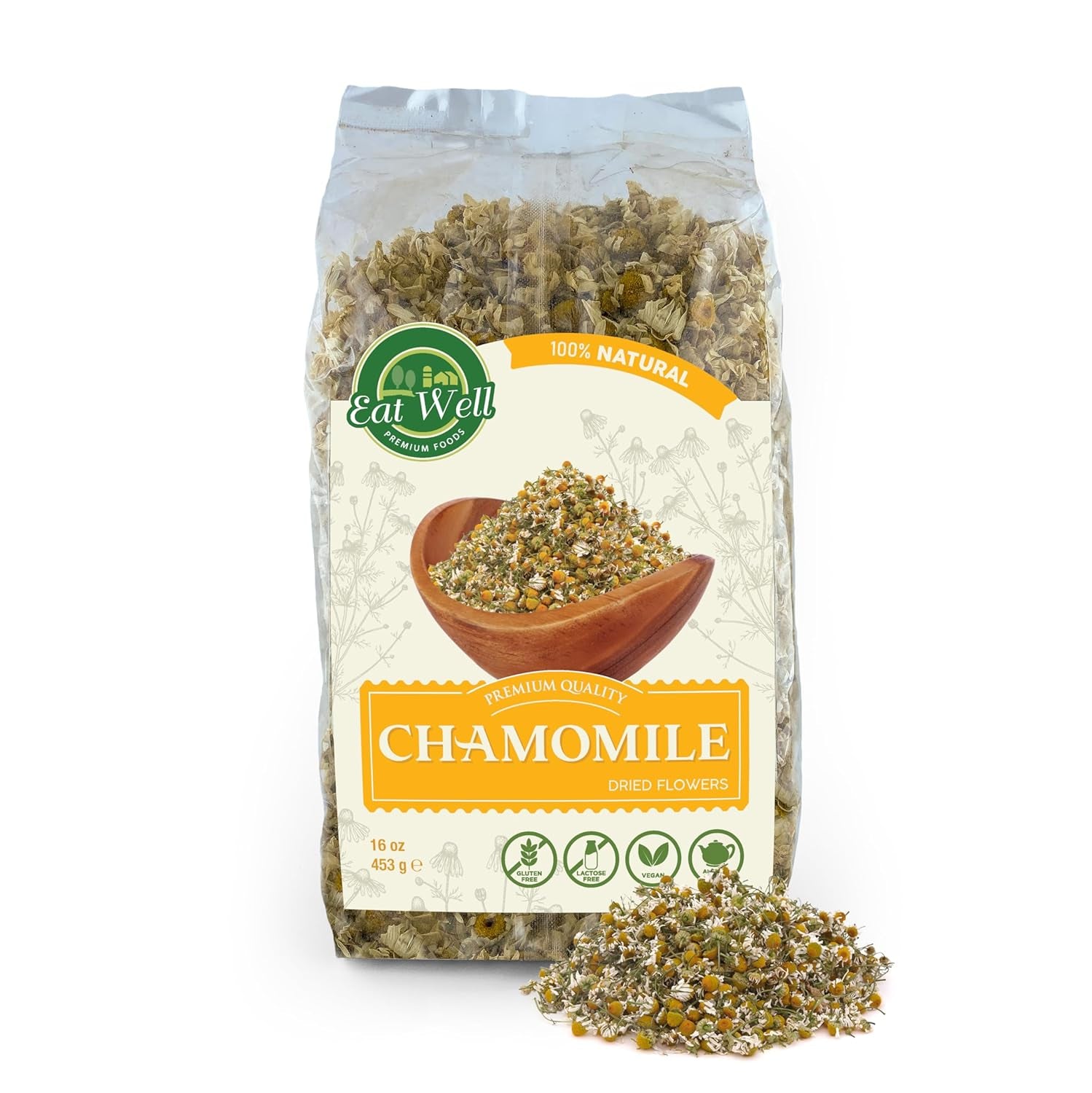 Chamomile Flowers 4 Oz, Dried Chamomile Tea Loose Leaf, Edible Culinary Camomile Herb for Drinking and Cooking, Versatile Camomile Dried Herbs and Flowers in Resealable Bag TLBH