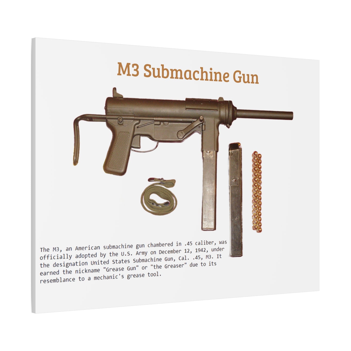 Grease Gun M3 submachine gun Matte Canvas, Stretched, 1.25"