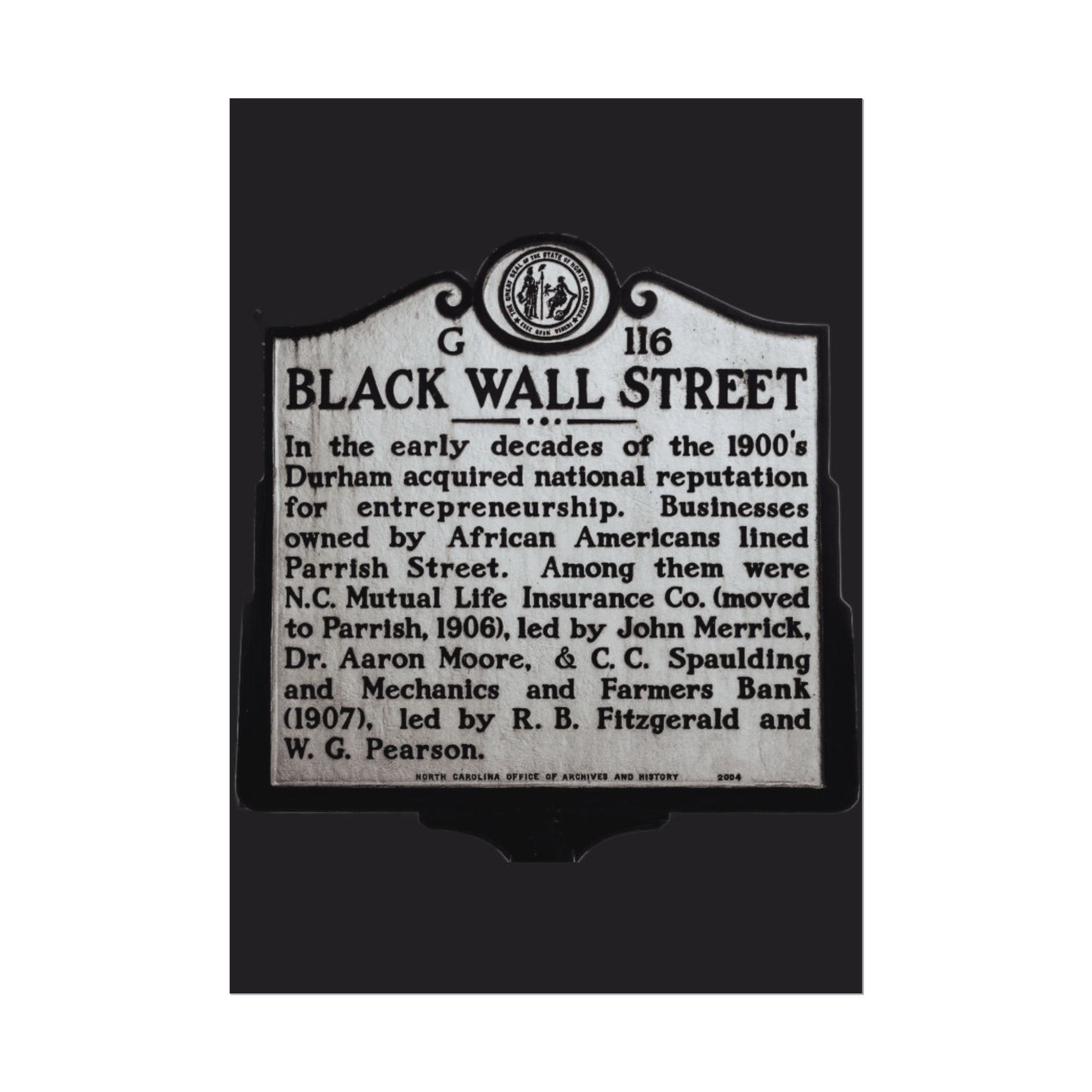 BLACK WALL STREET DURHAM NORTH CAROLINA Rolled Posters