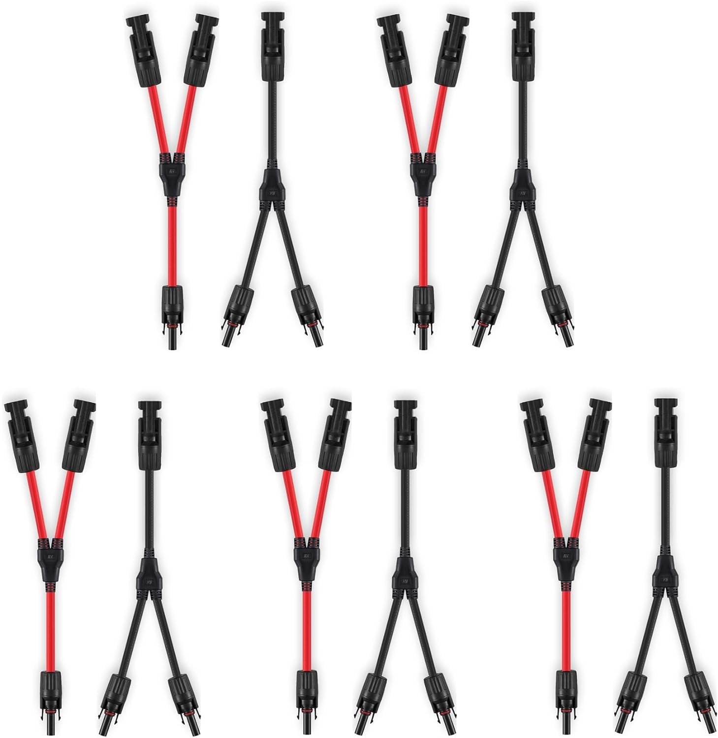 2 Pairs Solar Connectors Y Branch Parallel Adapters 10AWG Cable for Solar Panel (Red & Black)
