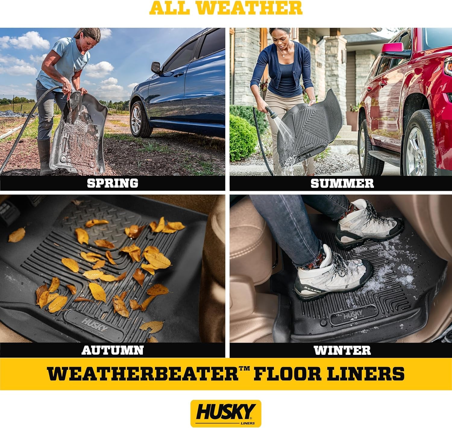 Weatherbeater Floor Mats | Fits 2014 - 2018 Chevrolet Silverado & GMC Sierra 1500 Crew Cab; 15-19 Silverado/Sierra 2500/3500 Crew Cab (Footwell Cvg) | Front & 2Nd Row, 3-Pc Black - 98231
