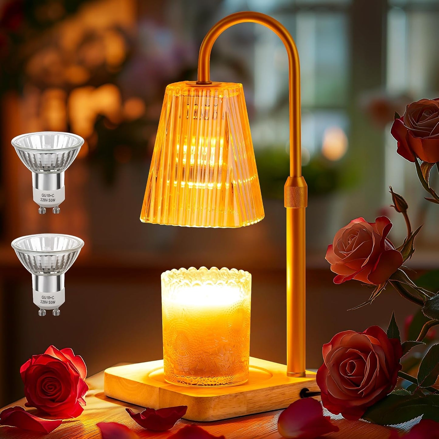 Candle Warmer Lamp with Timer and 2 Bulbs - Adjustable Height Wax Melt Electric Light Warming Dimmable Top Melter Heater for Melting Heating Small Jar Candles Gifts Women Mom Birthday Home Desk Decor