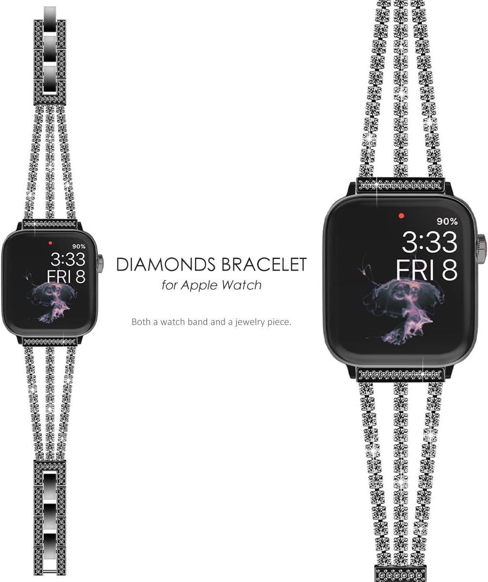 Compatible for Apple Watch Band Series 9 8 Series 7 SE Series 6 5 4 3, Sparkling Bling Shiny Diamonds Bracelet for Iwatch Band Womens