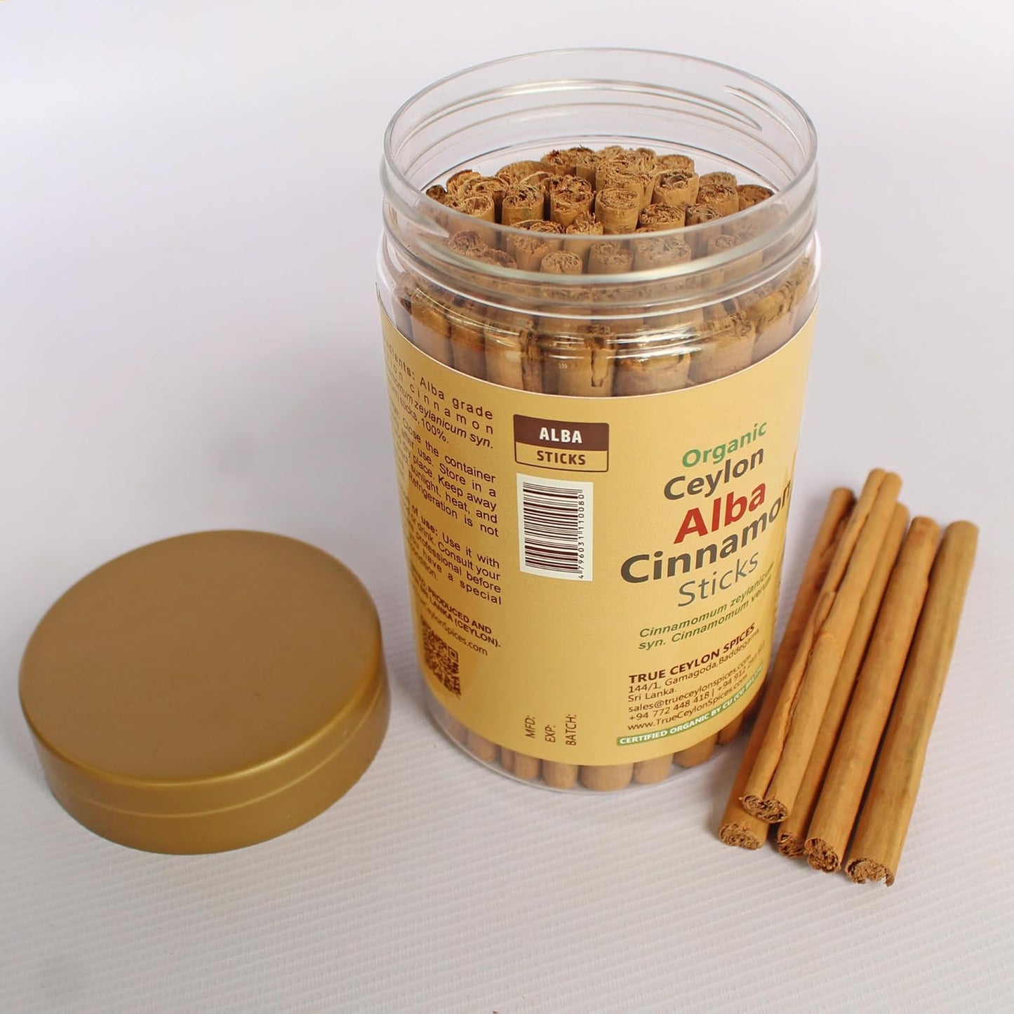 True Ceylon Alba Cinnamon Sticks, Organic Inner Bark Only, Fresh Crop by a Sri Lankan Farmer, 135G (40-50 Nrs. of 4” Long Sticks), Cinnamomum Zeylanicum (Verum), Light Brown TLBH