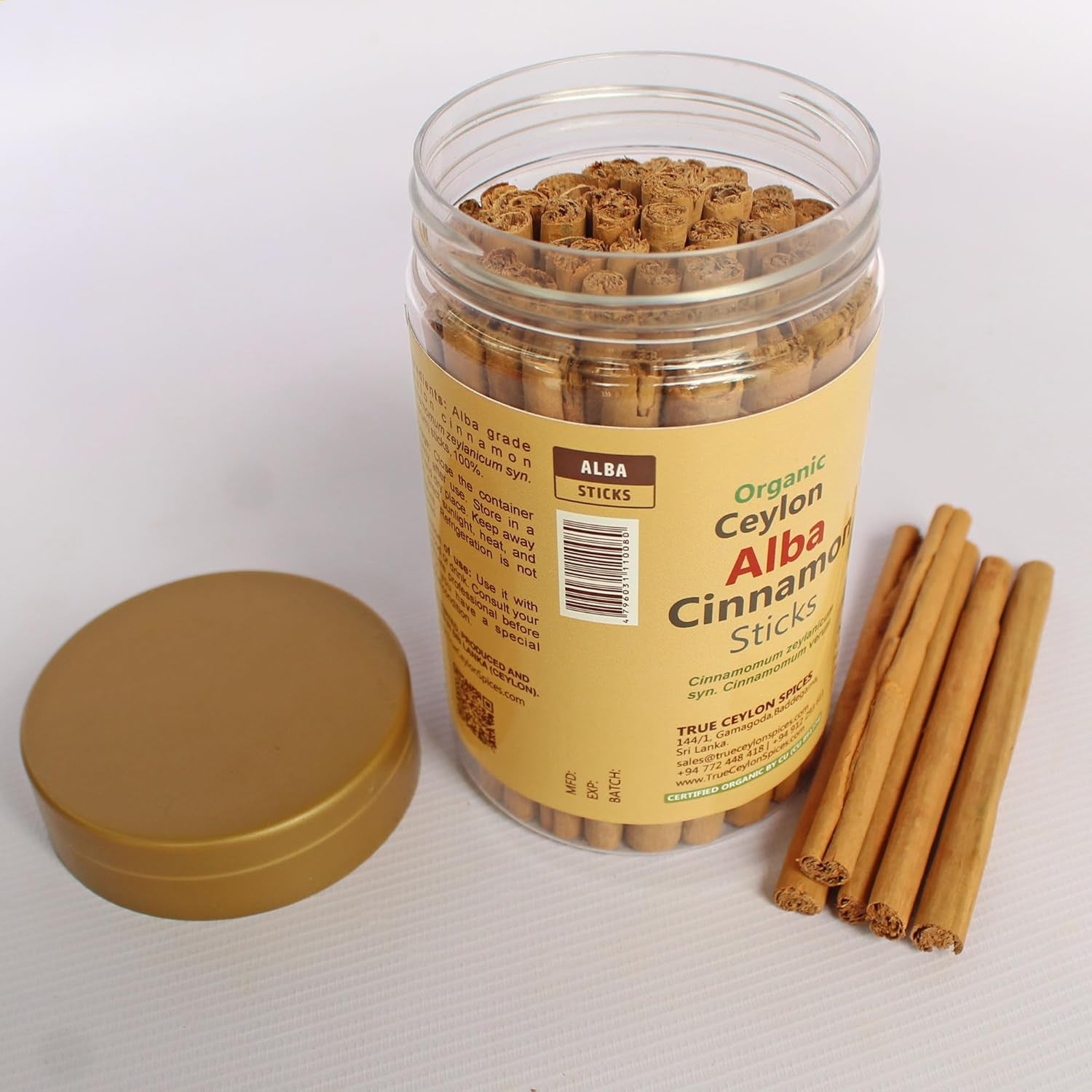 True Ceylon Alba Cinnamon Sticks, Organic Inner Bark Only, Fresh Crop by a Sri Lankan Farmer, 135G (40-50 Nrs. of 4” Long Sticks), Cinnamomum Zeylanicum (Verum), Light Brown TLBH
