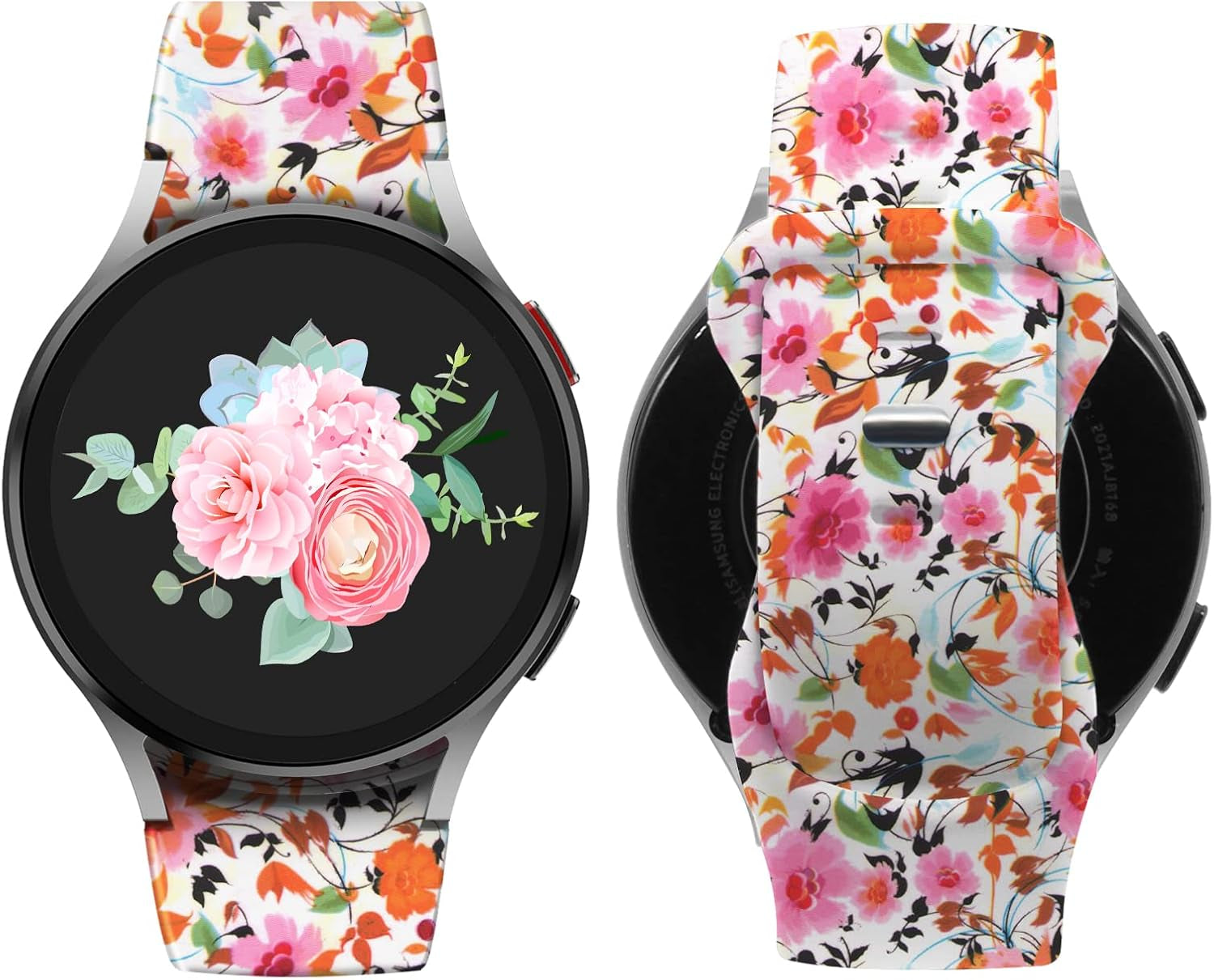 Galaxy Watch 6 Band,Compatible for Samsung Galaxy Watch 6 Galaxy Watch 5 Galaxy Watch 4 Bands 40Mm 42Mm 43Mm 44Mm 45Mm 46Mm 47Mm,Classic Floral Pattern No Gap Silicone Replacement Strap for Men Women