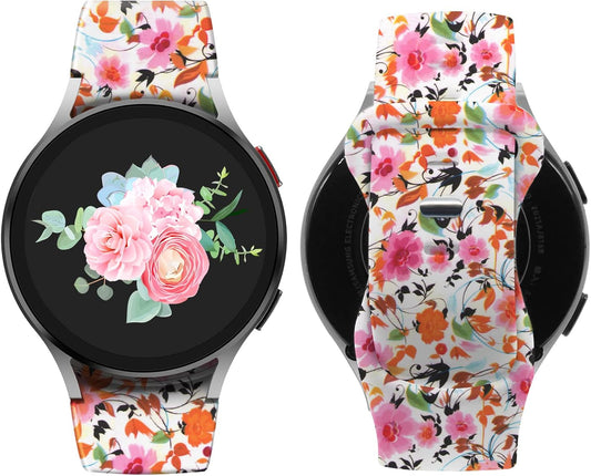 Galaxy Watch 6 Band,Compatible for Samsung Galaxy Watch 6 Galaxy Watch 5 Galaxy Watch 4 Bands 40Mm 42Mm 43Mm 44Mm 45Mm 46Mm 47Mm,Classic Floral Pattern No Gap Silicone Replacement Strap for Men Women