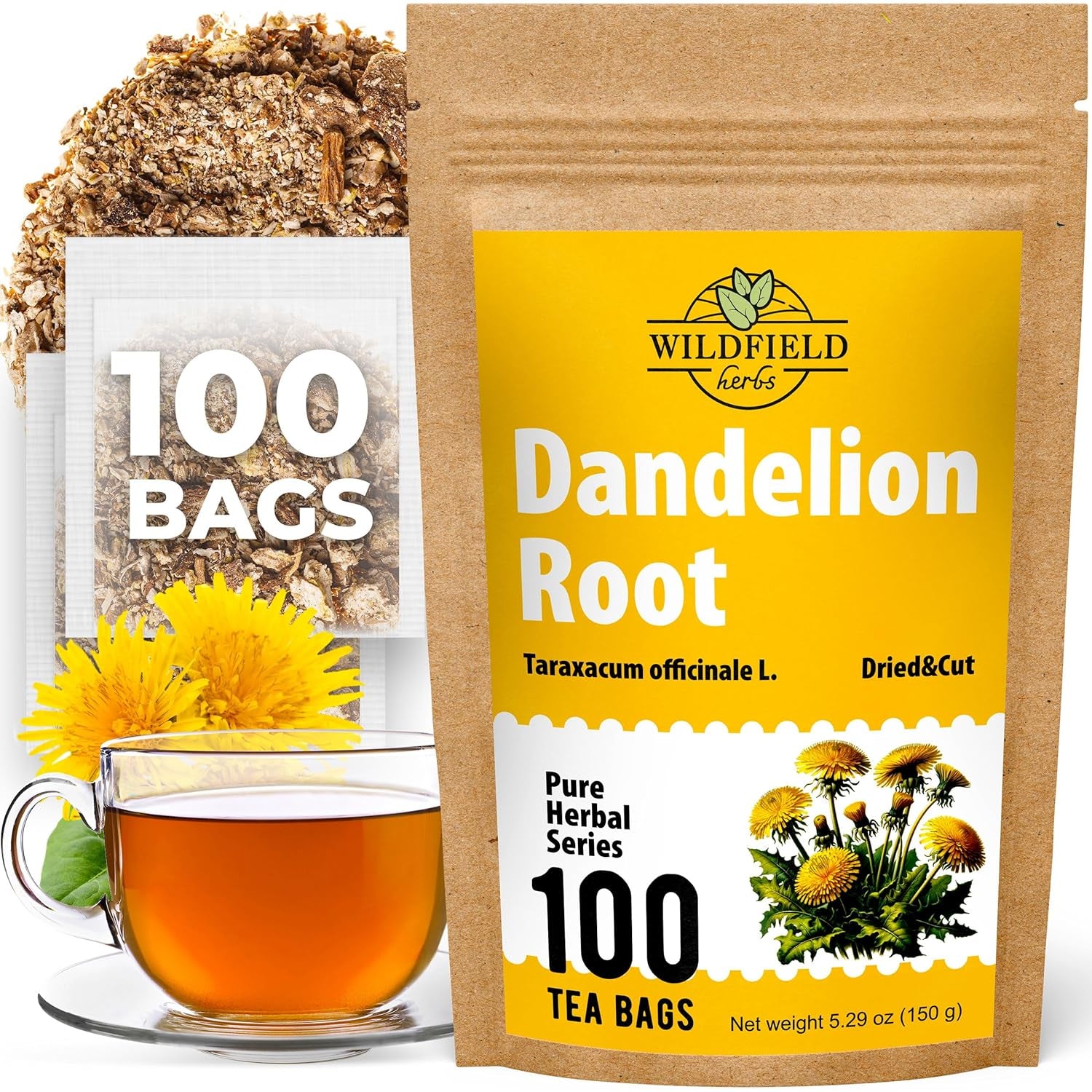 100 Bags Ginger Tea Bags Ginger Root Tea Dry Dried Herb (Zingiber Officinale) - 100 Count 1.5G Tea Bags Ginger Raíz De Jengibre TLBH