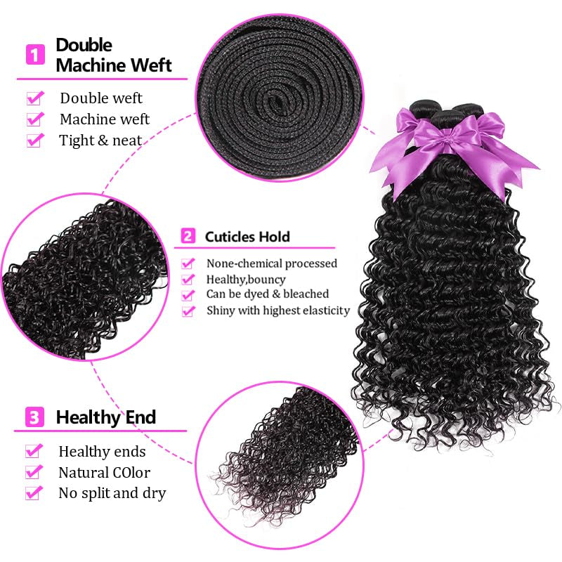 12A Deep Wave Human Hair Bundles 18 20 22 Inch Deep Curly Bundles Human Hair 100% Unprocessed Brazilian Virgin Weave 3 Bundles Double Weft Raw Remy Hair Bundles Deals Full and Thick